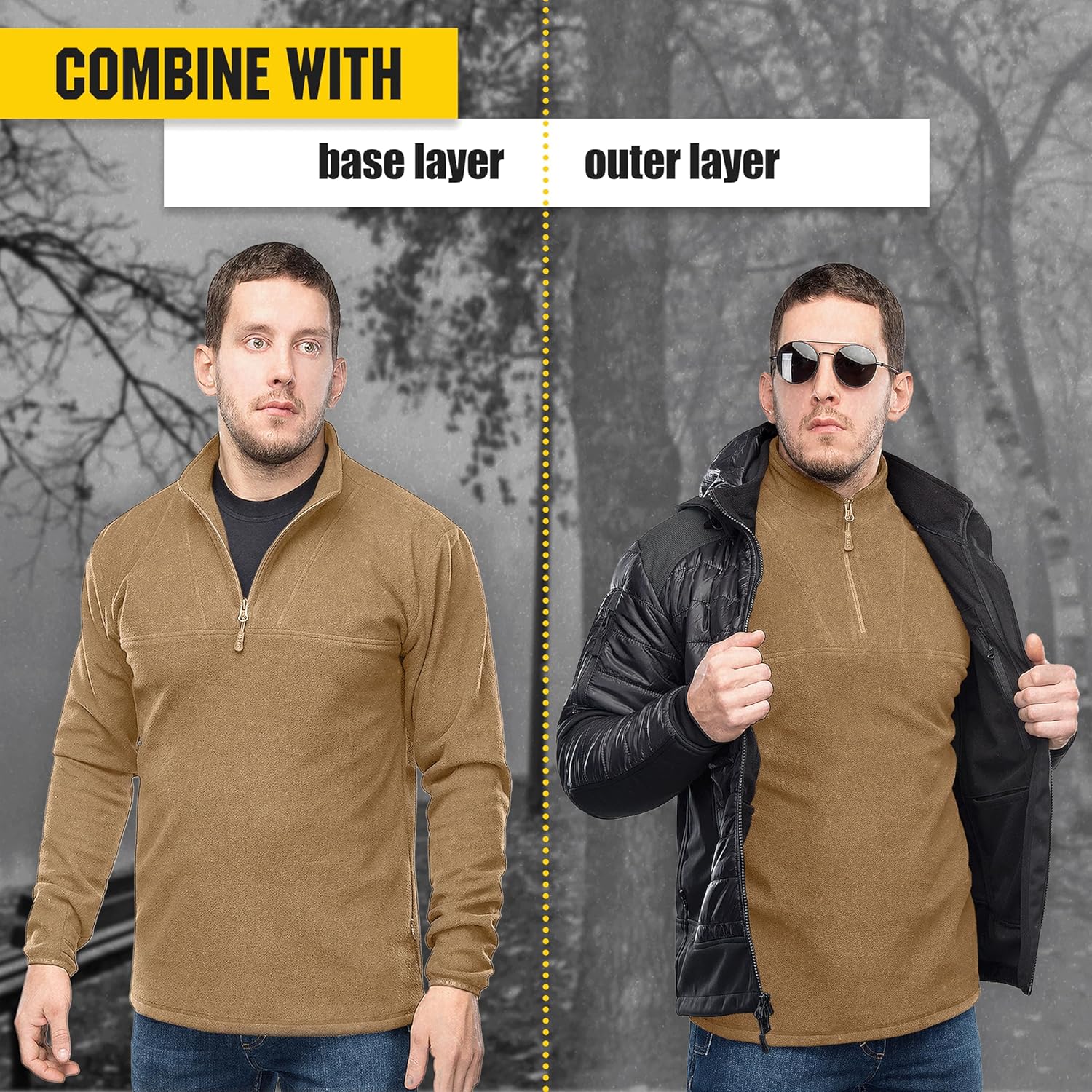 M-Tac Men’s Fleece Quarter Zip Pullover – Tactical Thermal Long Sleeve Sweater with High Mock Neck for Outdoor Work - Image 4