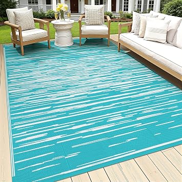HEBE Outdoor Rug 6 x 9 Waterproof for Patios Clearance, Reversible Plastic Straw Rug Camping Carpet, Indoor Outdoor Area Rugs Patio Mats for RV,Picnic,Backyard,Deck,Balcony,Porch
