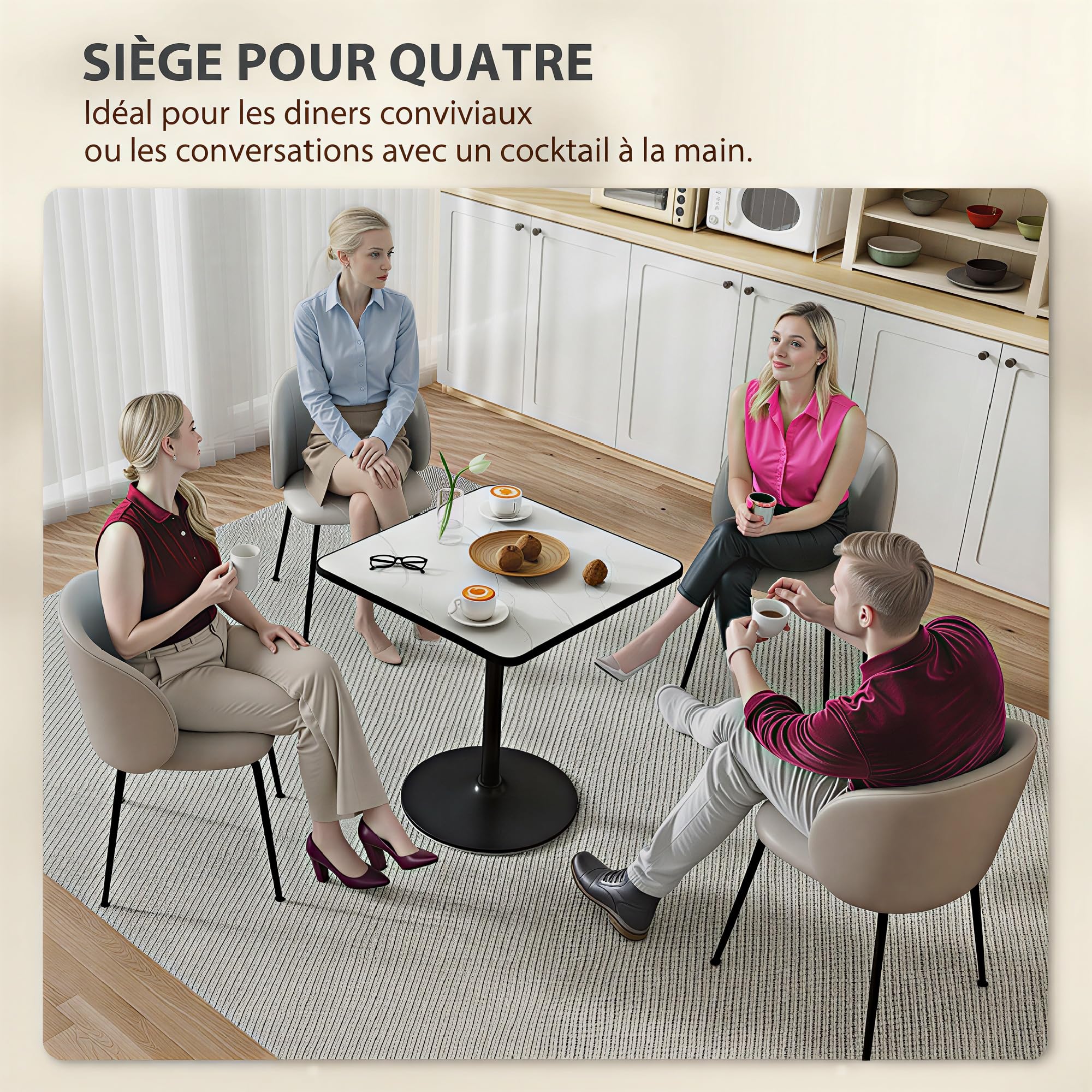 HOMCOM Table à Manger Table de Cuisine 4 per. Base Ronde 70 x 70 cm Blanc