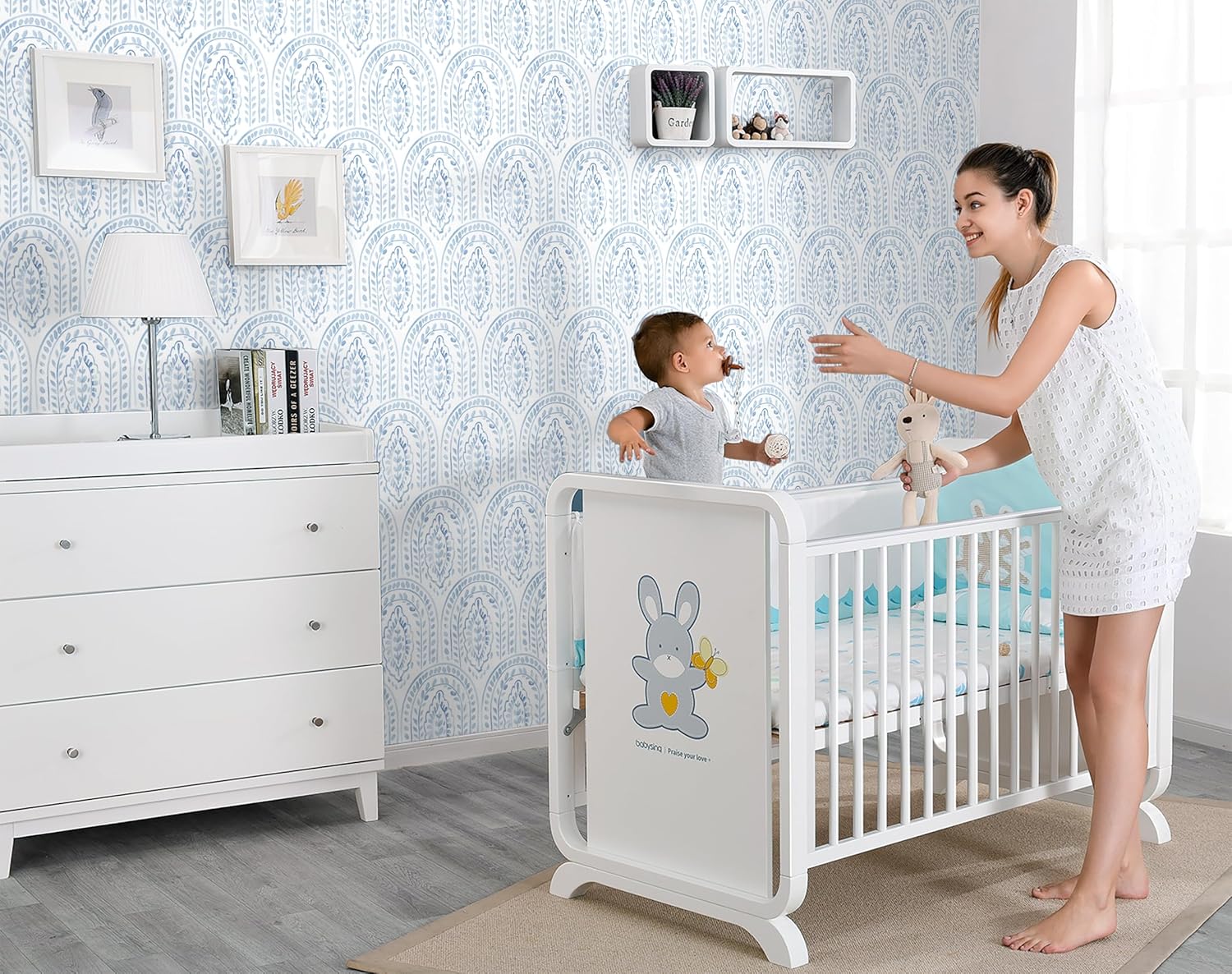 Peel and Stick Wallpaper Modern Wall Paper Boho Contact Paper Removable Wallpaper Peel and Stick Blue and White Self-Adhesive Wallpaper for Bathroom Bedroom Kitchen Wall Decor 17.3" x 394"