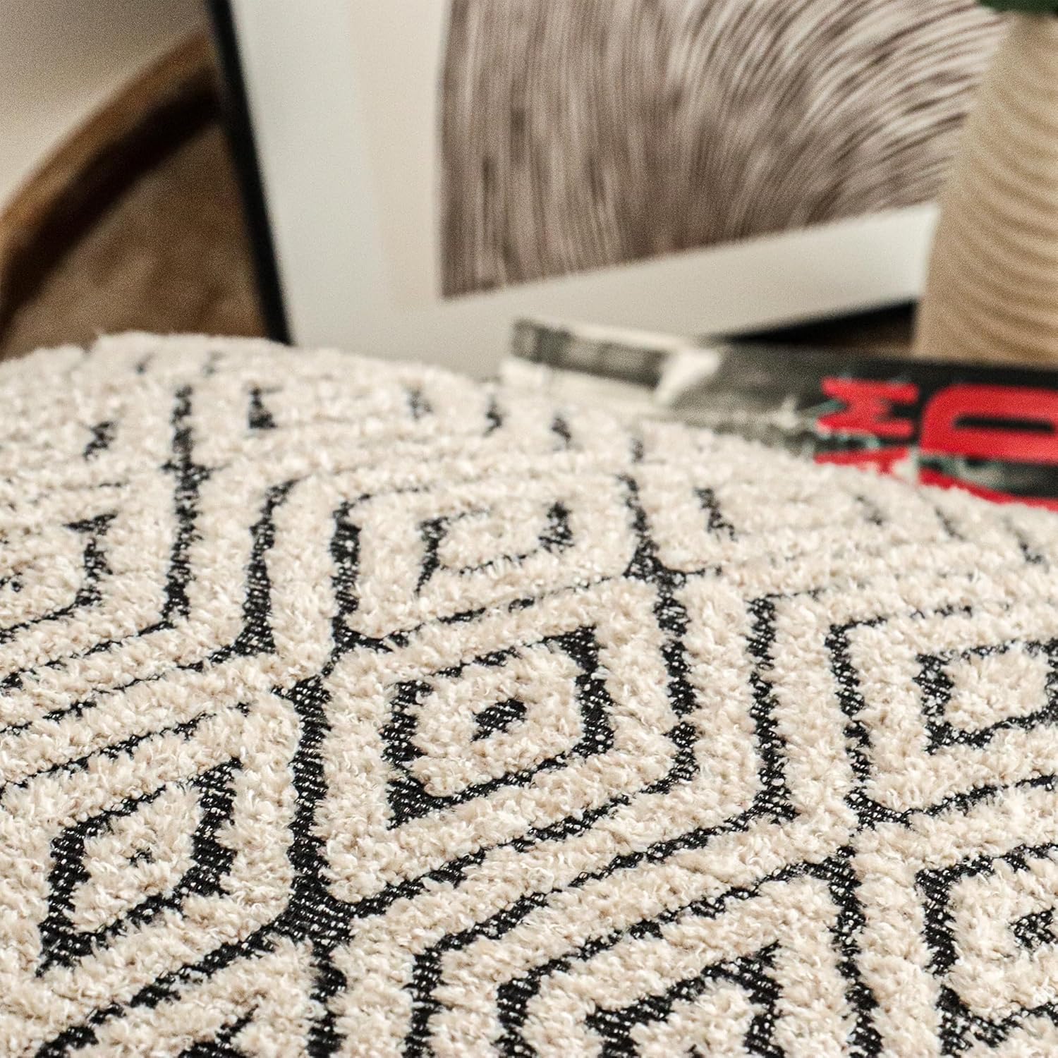 Jonhier Black White Boho Lumbar Throw Pillow Cover, Neutral Textured Geometric Rhombic Pattern Pillowcase, Farmhouse Accent Decorative Sham for Sofa Couch Bedroom Living Room, 12 x 20 inches, 1PCS - Image 8