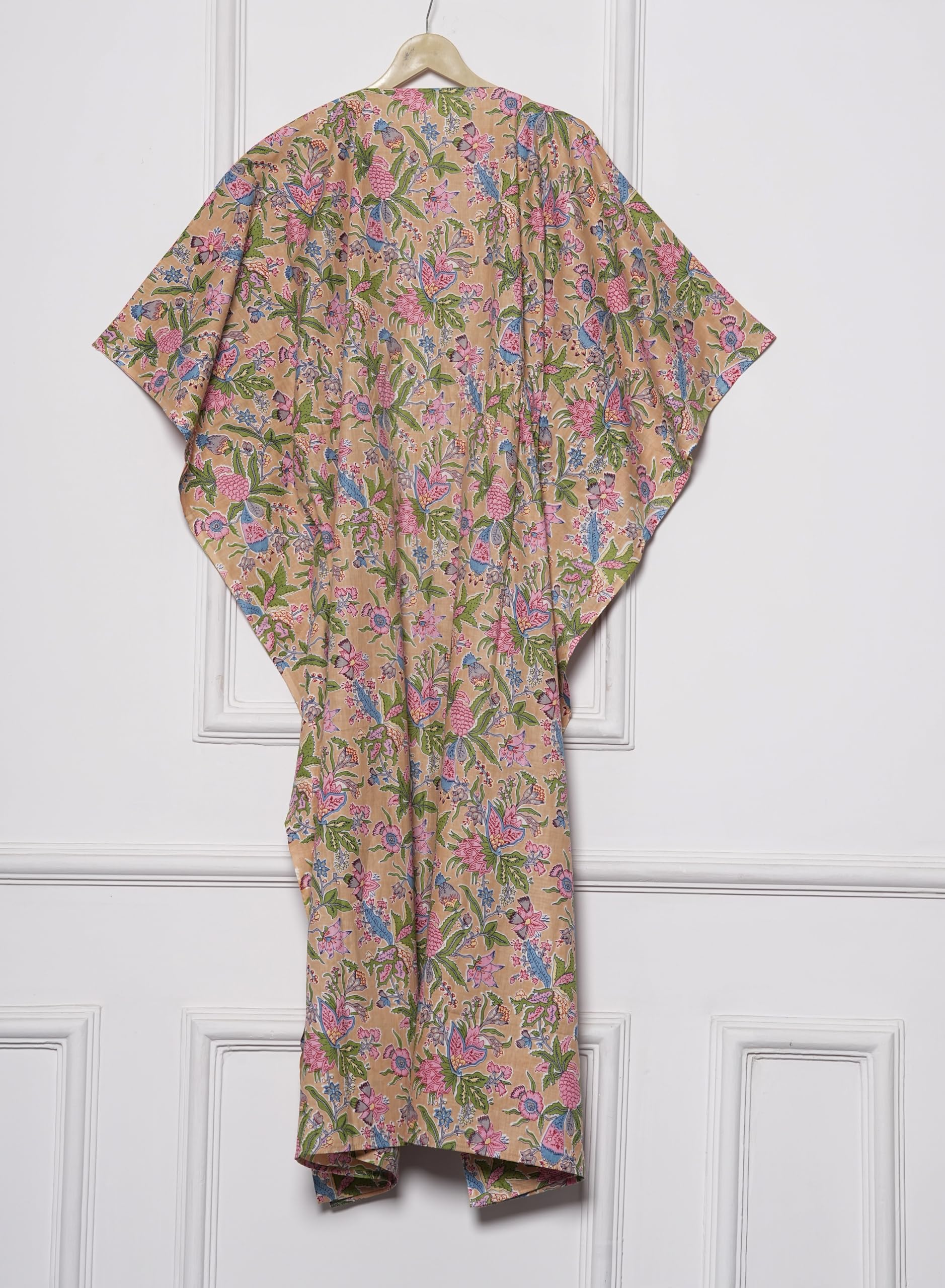 INDACORIFY Robe Caftan en Coton Longue Tenue décontractée à Fleurs Bloc imprimé Caftan Maxi Robe Tunique d'été en Coton pour être Maman