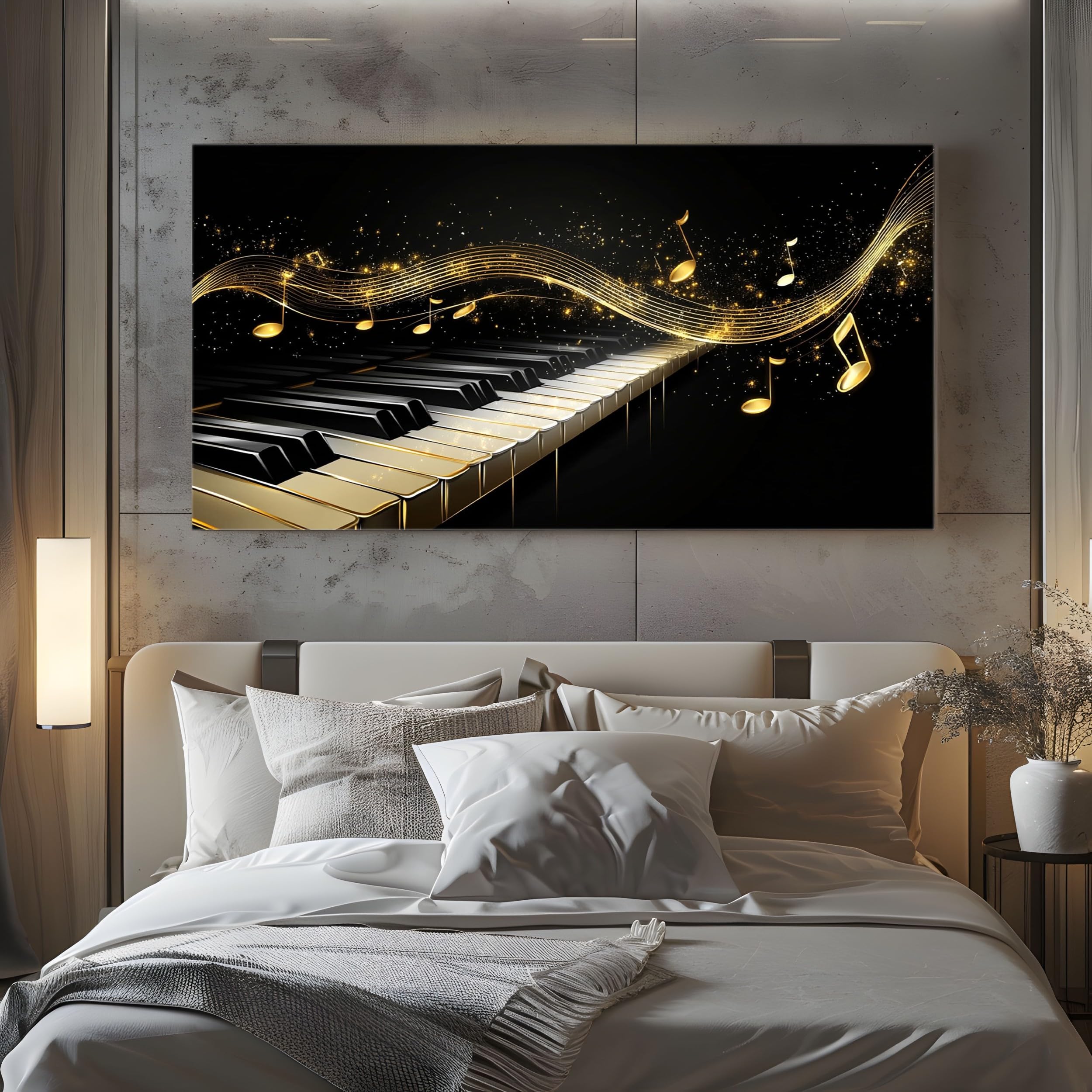 ZORYAN Quadri Moderni Tema Musicale Pianoforte Grandi con Cornice 80x160cm | Dimensioni Spartito con Chiave Classica Stampa su Tela per Soggiorno Cielo Stellato di Lusso Quadro Decorazione Murale