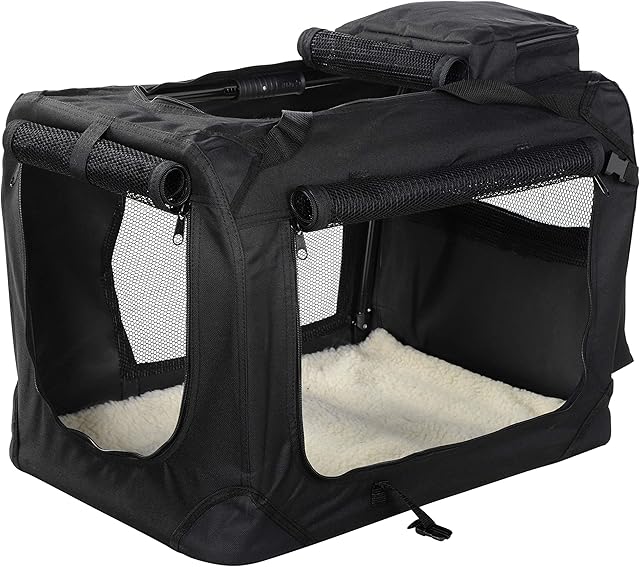 MOOL Lightweight Fabric Pet Carrier Crate with Reversible Mat and Removable Bag, Black