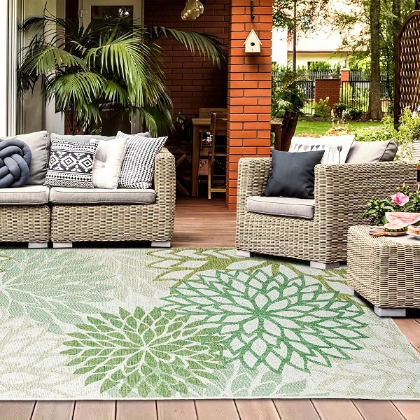 homeart Outdoor Rug - Easy-Clean, Durable, Stain-Resistant, Weather & UV Resistant Indoor & Outdoor Rugs for Porch, Deck, Balcony, Garden, Picnic and Patio | Bellis Green - 80x150cm - 4