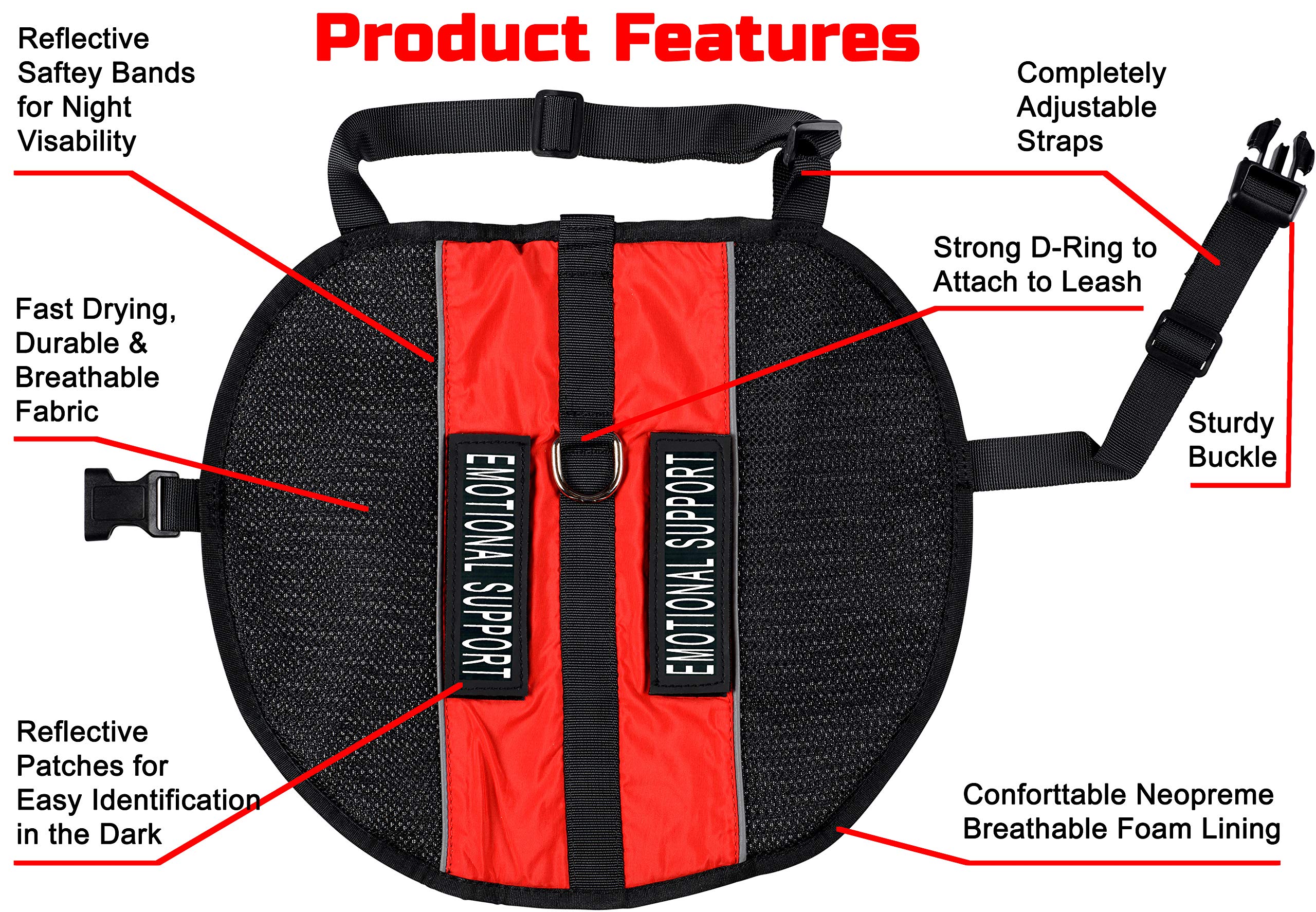 Just 4 Paws Emotional Support Dog Vest Jacket | 6 Sizes | Adjustable Straps & 2 Removable Reflective Emotional Support Dog Patches (Medium Chest 23