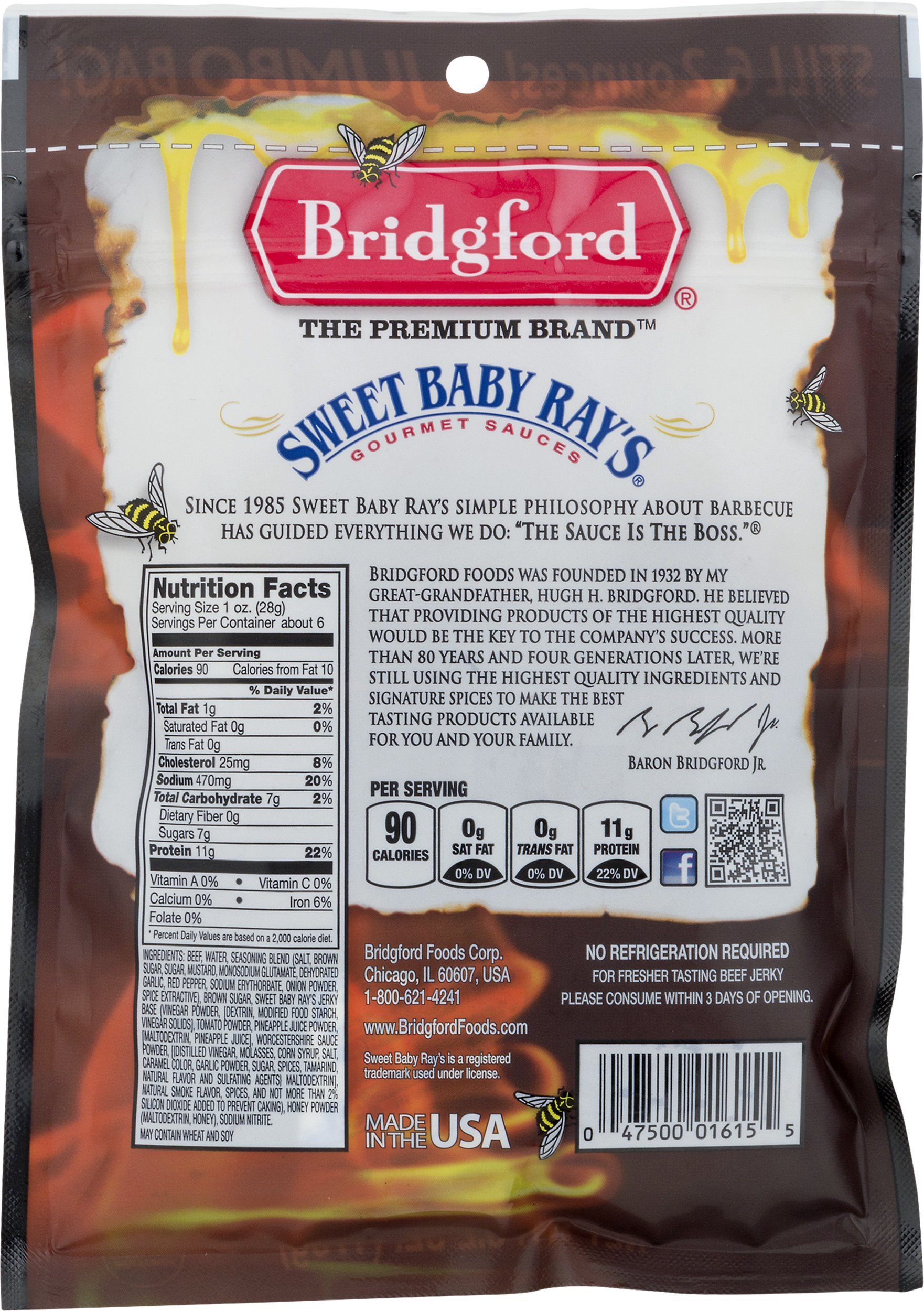 Buy Bridgford Sweet Baby Ray's High Protein Beef Jerky, Low Carb Snack, Low Calorie, Keto