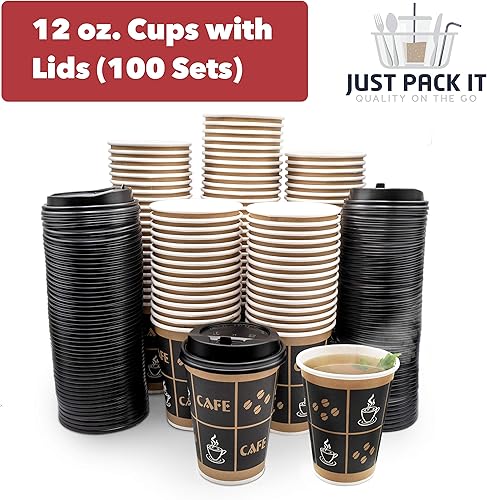 Miniatura 9 de JUST PACK IT 12 oz  500 juegos con tapas Tazas de café caliente de papel premium con tapas resellables  Bebidas calientes desechables sin fugas para