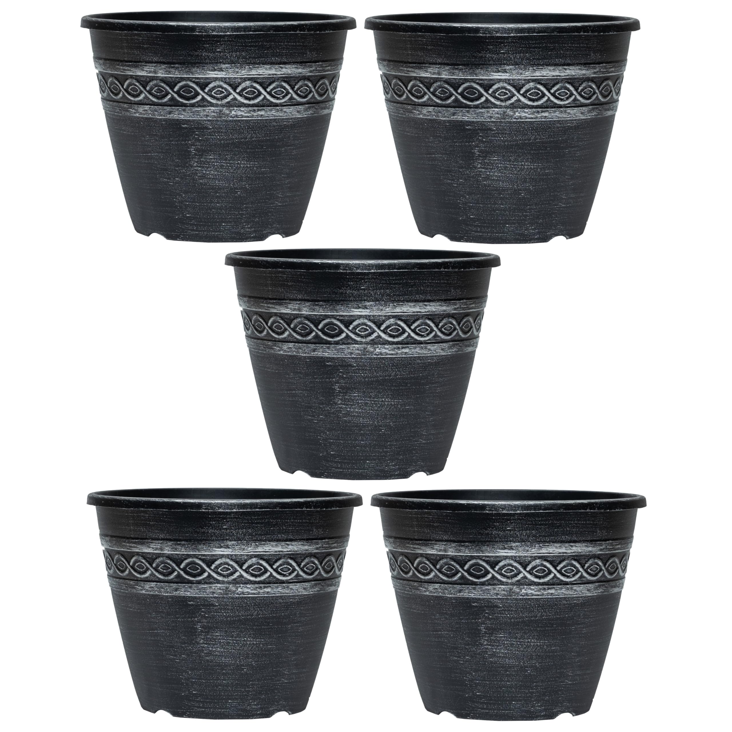 Garden Gear Classic Roman-Greco Design Planter Patio Flower Pot 27.5cm Diameter x 22cm Height Lightweight Pre-Drilled Drainage Holes (5)