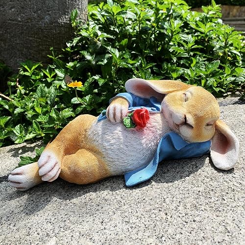 iRonrain Garden Statues Rabbit, Fantasy Bunny Outdoor Art Décor Animal Figurines Ornament for Thanksgiving Day, Christmas Statue Decorations for Garden Yard Lawn Indoor Sculpture (Blue)