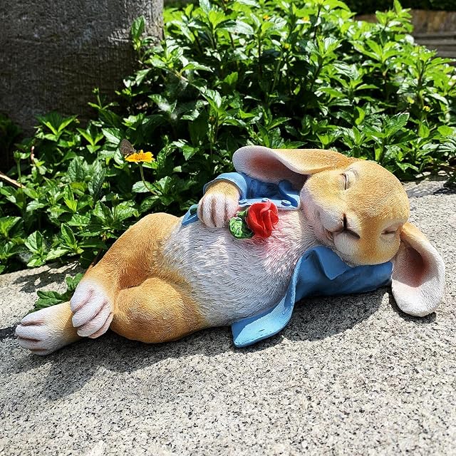 iRonrain Garden Statues Rabbit, Fantasy Bunny Outdoor Art Décor Animal Figurines Ornament for Thanksgiving Day, Christmas Statue Decorations for Garden Yard Lawn Indoor Sculpture (Blue).