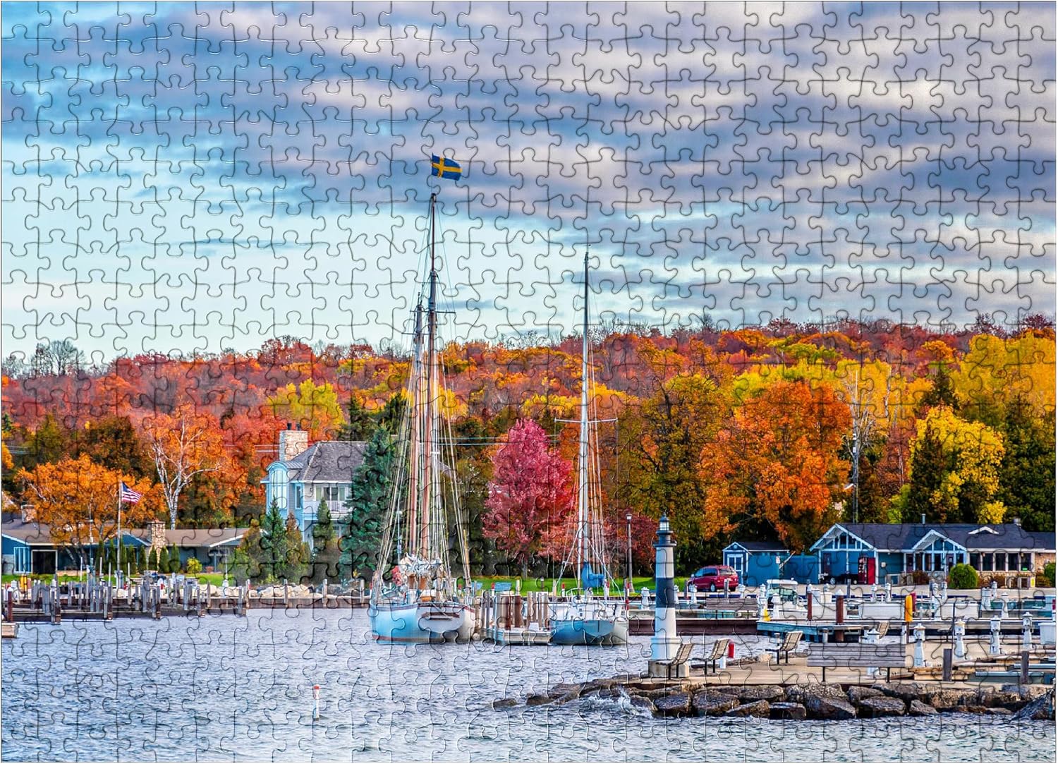 MyPuzzle Sister Bay Town Harbor View in Door County Wisconsin - Premium 500 Piece Jigsaw Puzzle for Adults