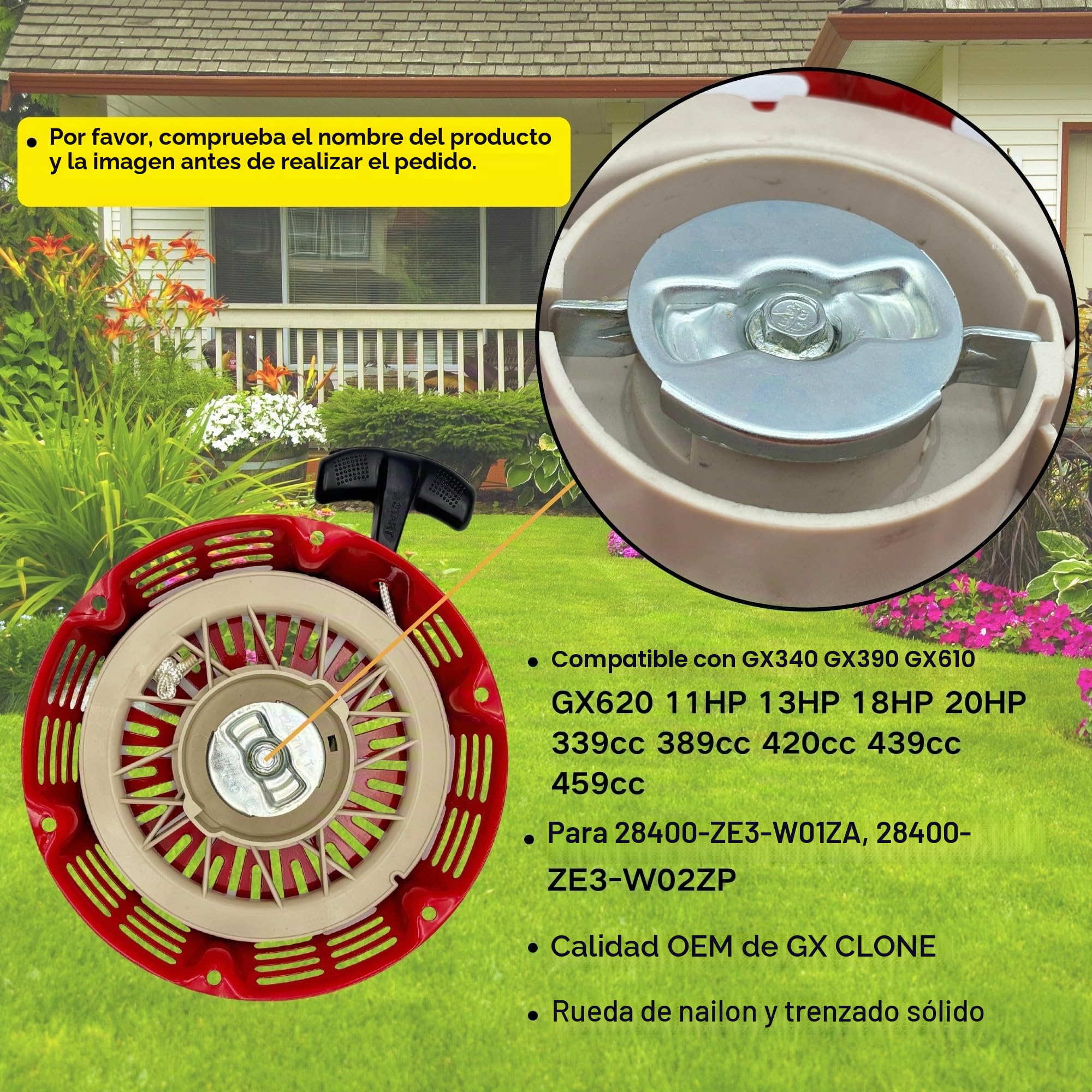 GX340 GX390 Arrancador de Retroceso Reemplazo para Honda & Clones 339c 389cc 420cc 439cc 459cc GX610 620 11 13 18 20 HP motores generador