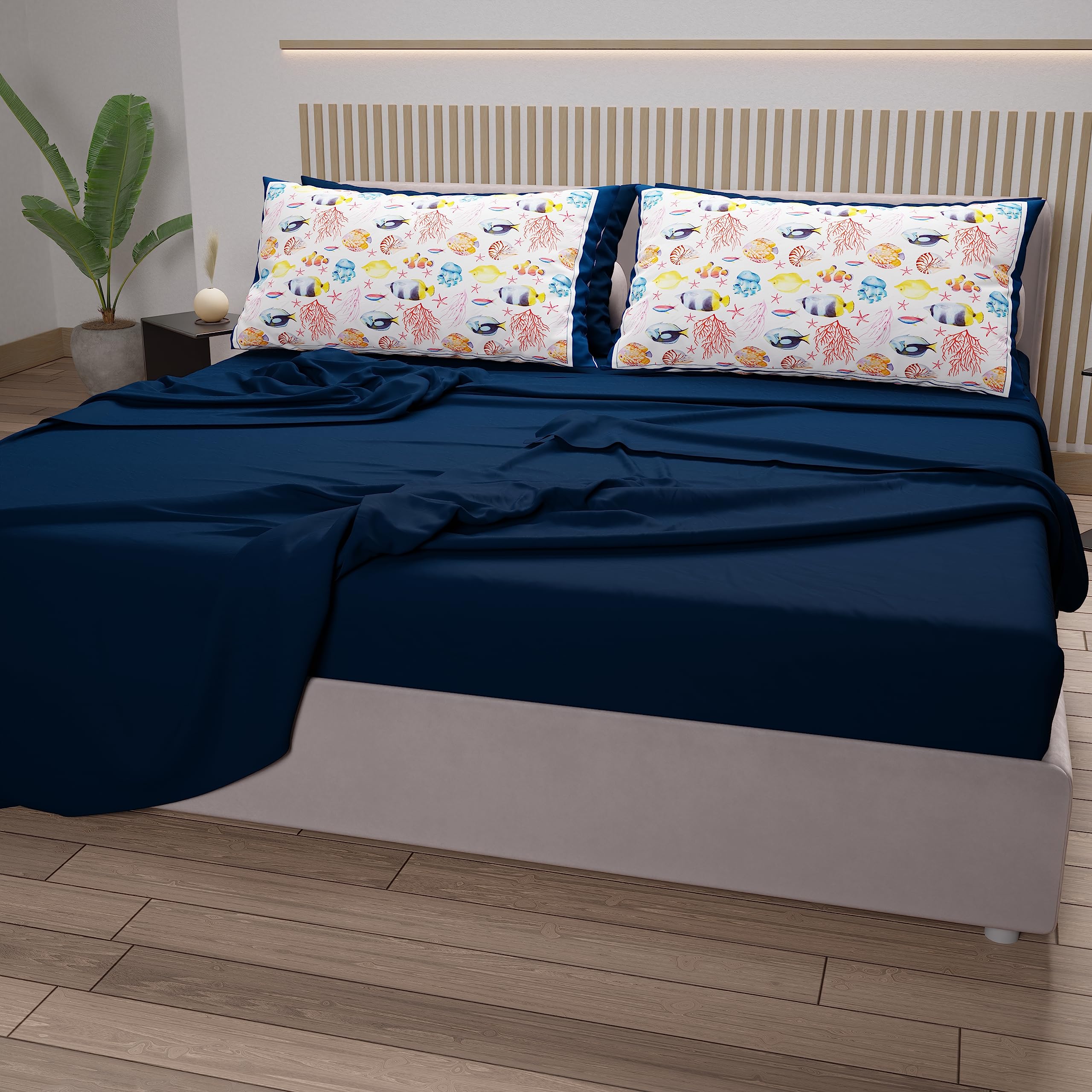 PETTI Artigiani Italiani - Cotton Sheets with Pillowcases in Digital Print, Single Bed Sheet, Single Bed Set, Night Blue, 100% Made in Italy - Image 3