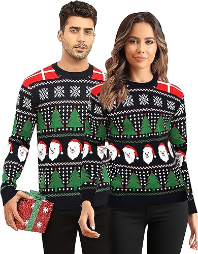 LecGee Suéteres de Navidad a juego para parejas, diseño de copos de nieve, renos feos para hombres y mujeres