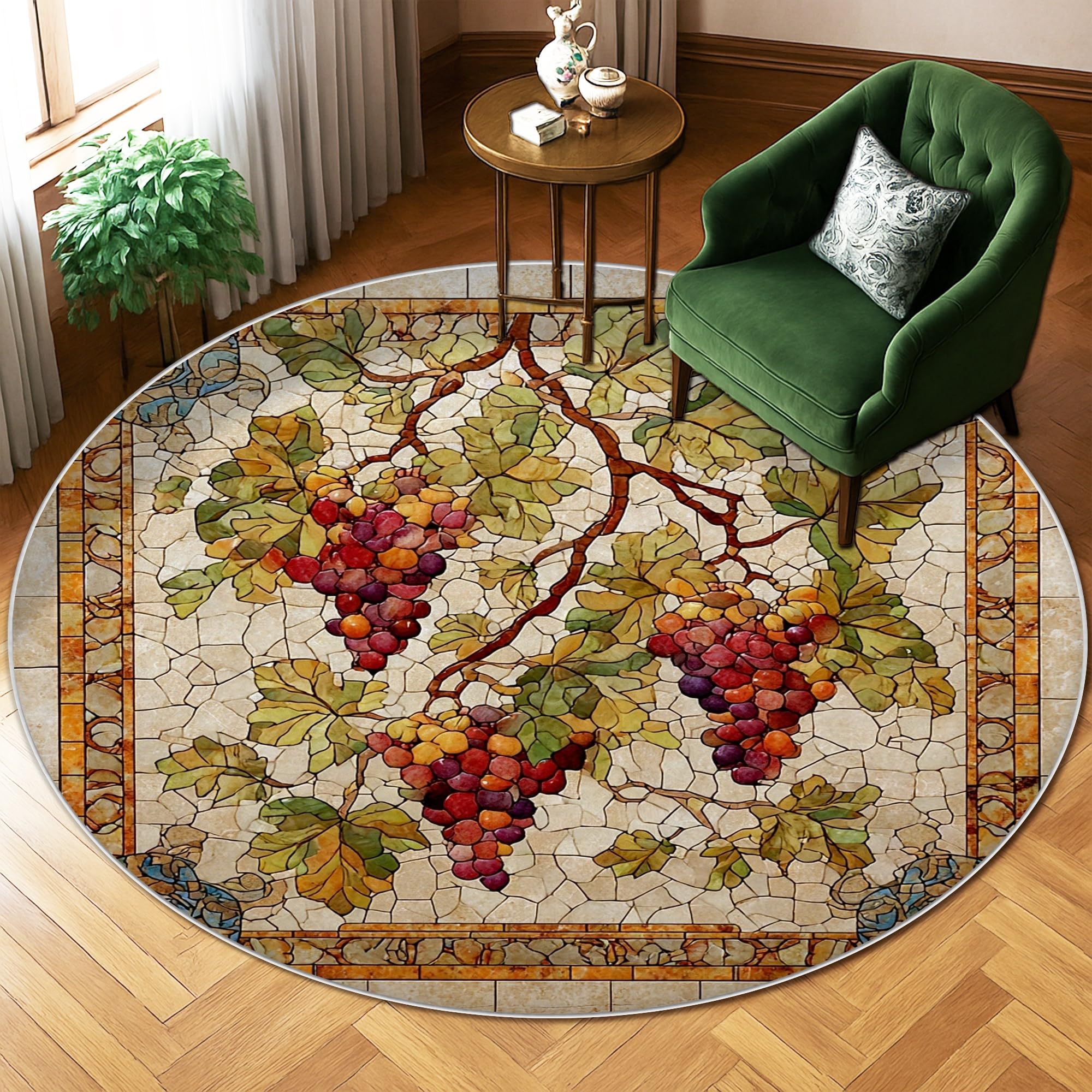 Tapis rustique motif feuilles de vigne avec revêtement doux carré