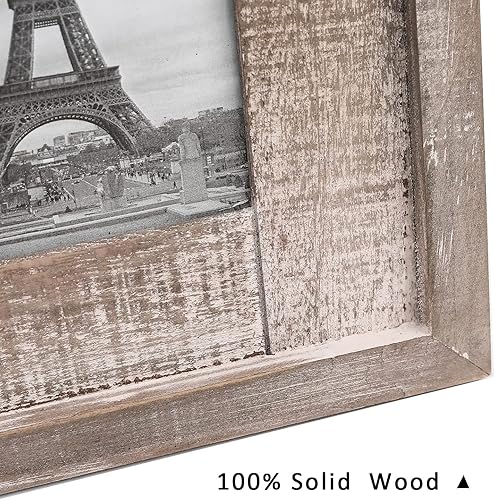 Miniatura 3 de Adeco Marcos de fotos de madera rústica hechos a mano con cristal real para mostrar fotos de 4 x 6 pulgadas para colgar en la pared y mesa, color