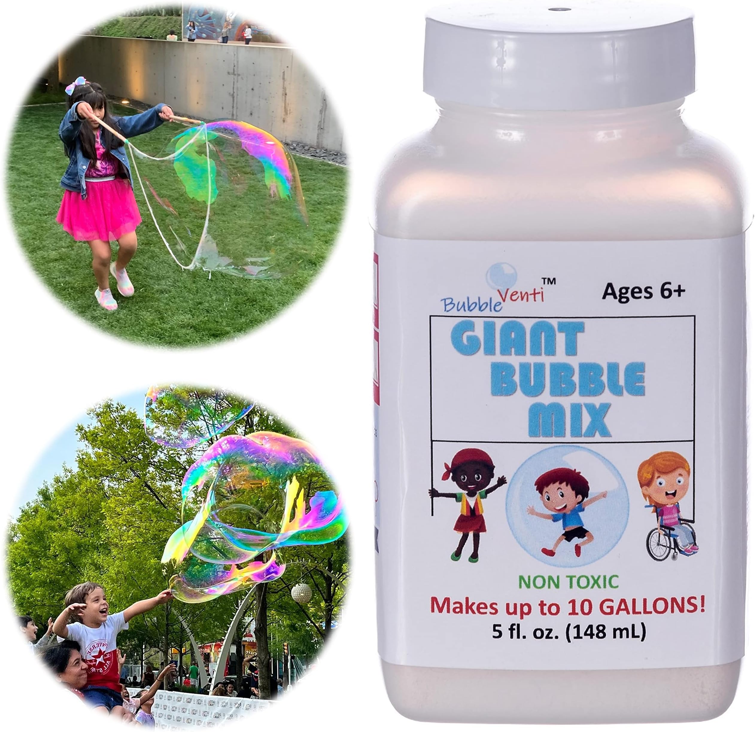 Bubbleventi Giant Bubble Mix | Made in USA | 100% Vegan Non-Toxic Powder Makes 10 Gallons of Premium, Big Bubble Solution for Kids' STEM Fun