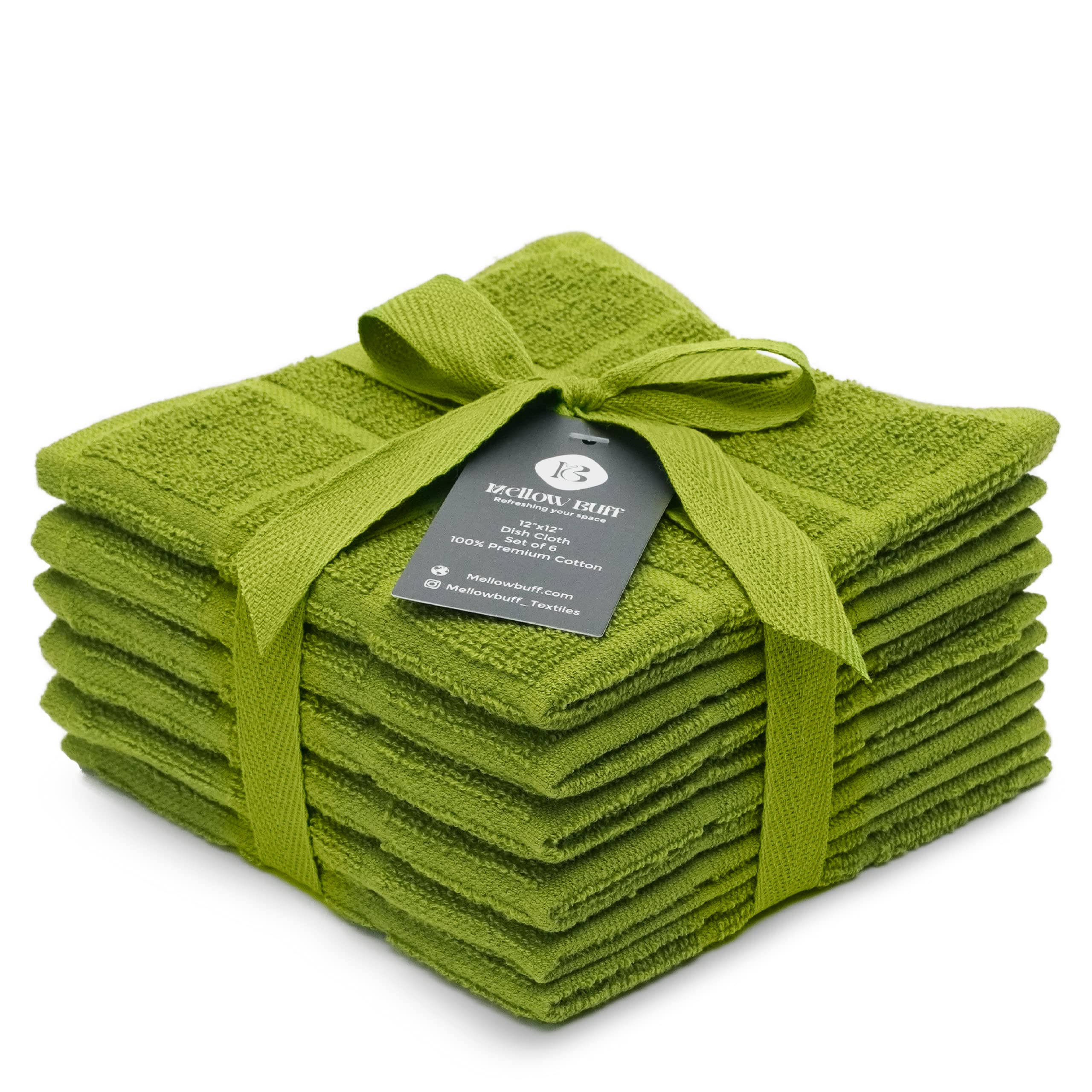 100% Cotton Terry Dish Cloth & Dish Towel, 6 Pack, Super Soft and Absorbent Kitchen Towels, Perfect for Kitchen Cleaning and Dish Washing (Green 6 Pack)