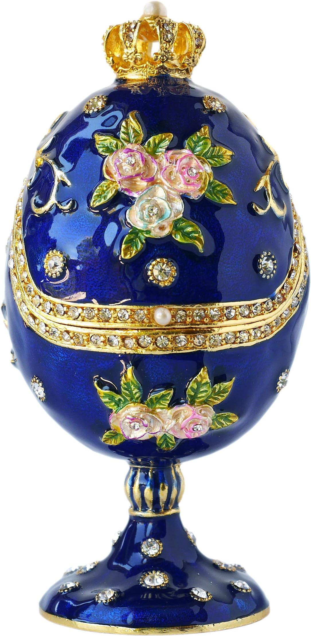 Apropos Hand-Painted Vintage Style Faberge Egg with Rich Enamel and Sparkling Rhinestones Jewelry Trinket Box (Royal Blue)