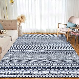 FairyStyle Waschbarer Boho-Teppich 160x230 cm mit geometrischem Muster, rutschfest & Kurzflor - Ideal für Wohnzimmer, Schlafzimmer, Kinderzimmer, Küche, Blau