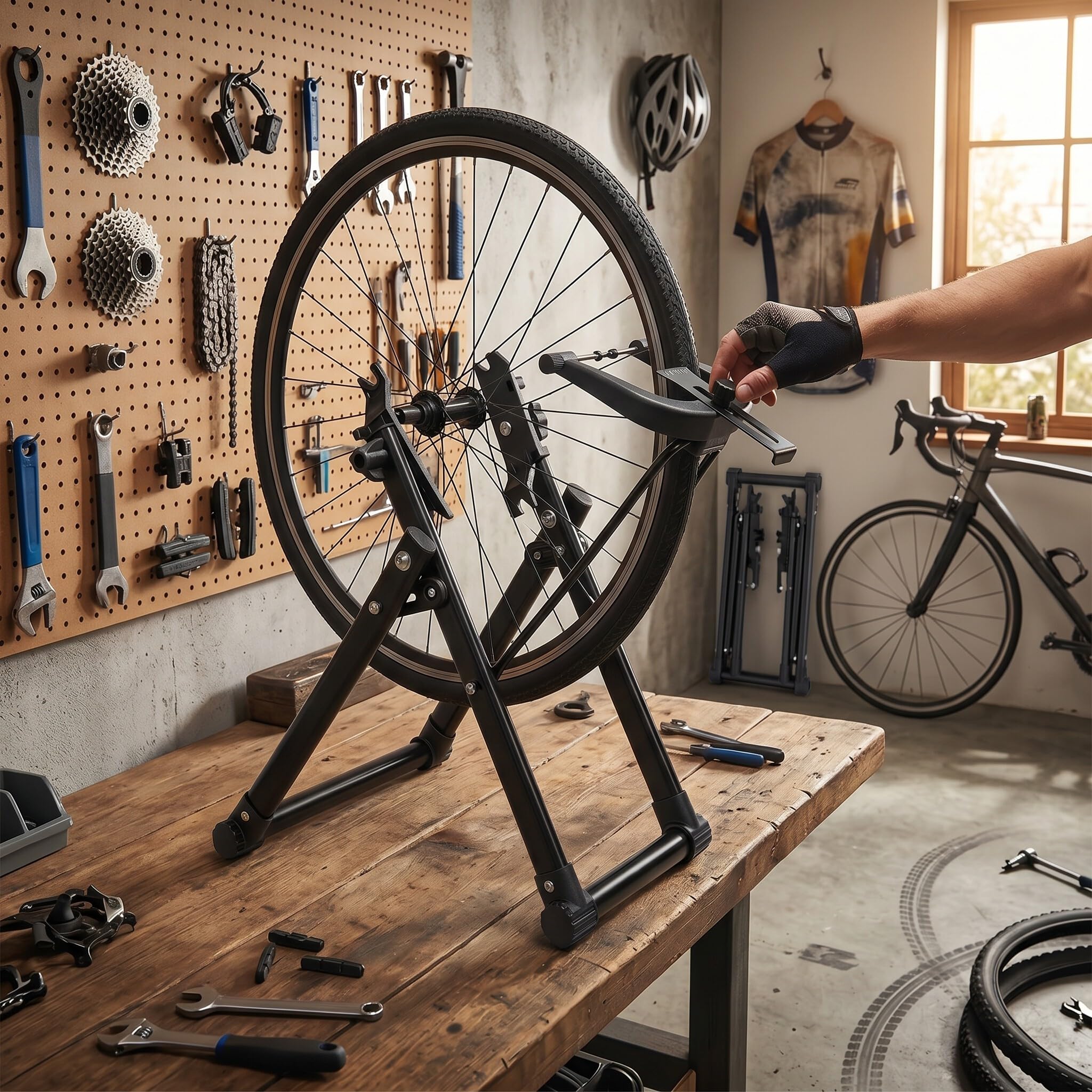 Truing stojak rowerowy stojak na koło rowerowe, składany stojak na rower stojak montażowy do roweru wytrzymały stojak naprawczy do naprawy roweru, konserwacja kół rowerowych
