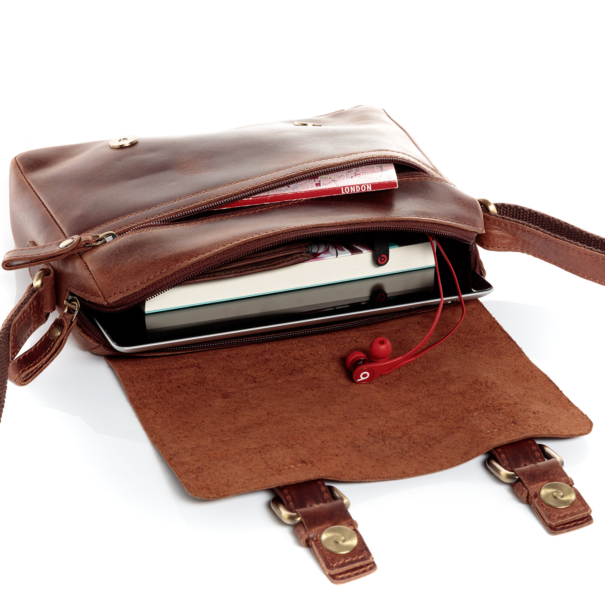 SID & VAIN Messenger bag echt Leder - Schultertasche YALE - Umhängetasche mit Schultergurt - Ledertasche Herren und Damen handgefertigt