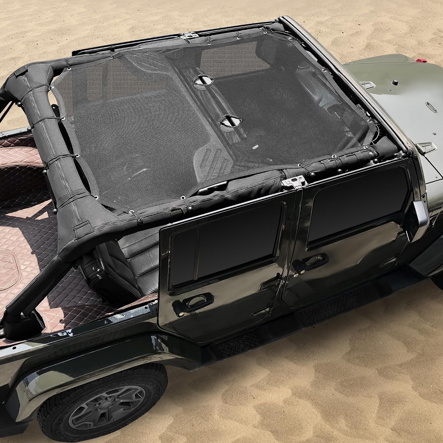 JK Sunshade Mesh Top Sun Shade Top for Jeep Wrangler Accessories Bikini Top Compatible with Jeep Wrangler, JK JKU 2007-2018 4 Door-Blocks UV Wind Noise Star (4Door-Non-Standardized)