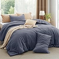 Vista 18 de Bedsure Juego de edredón de tamaño matrimonial, tela de algodón con relleno interior de microfibra, juego de cama suave verde oliva grisáceo