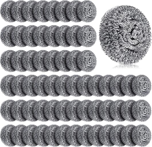 Honeydak 150 Pack Steel Wool Scrubbers 2.5 Inch, 15 Gram, Classic | Stainless Steel Bulk for Kitchen Restaurant, Heavy Duty on Stove Pot Pan Oven Grease, Separately Packaged Wire Sponges