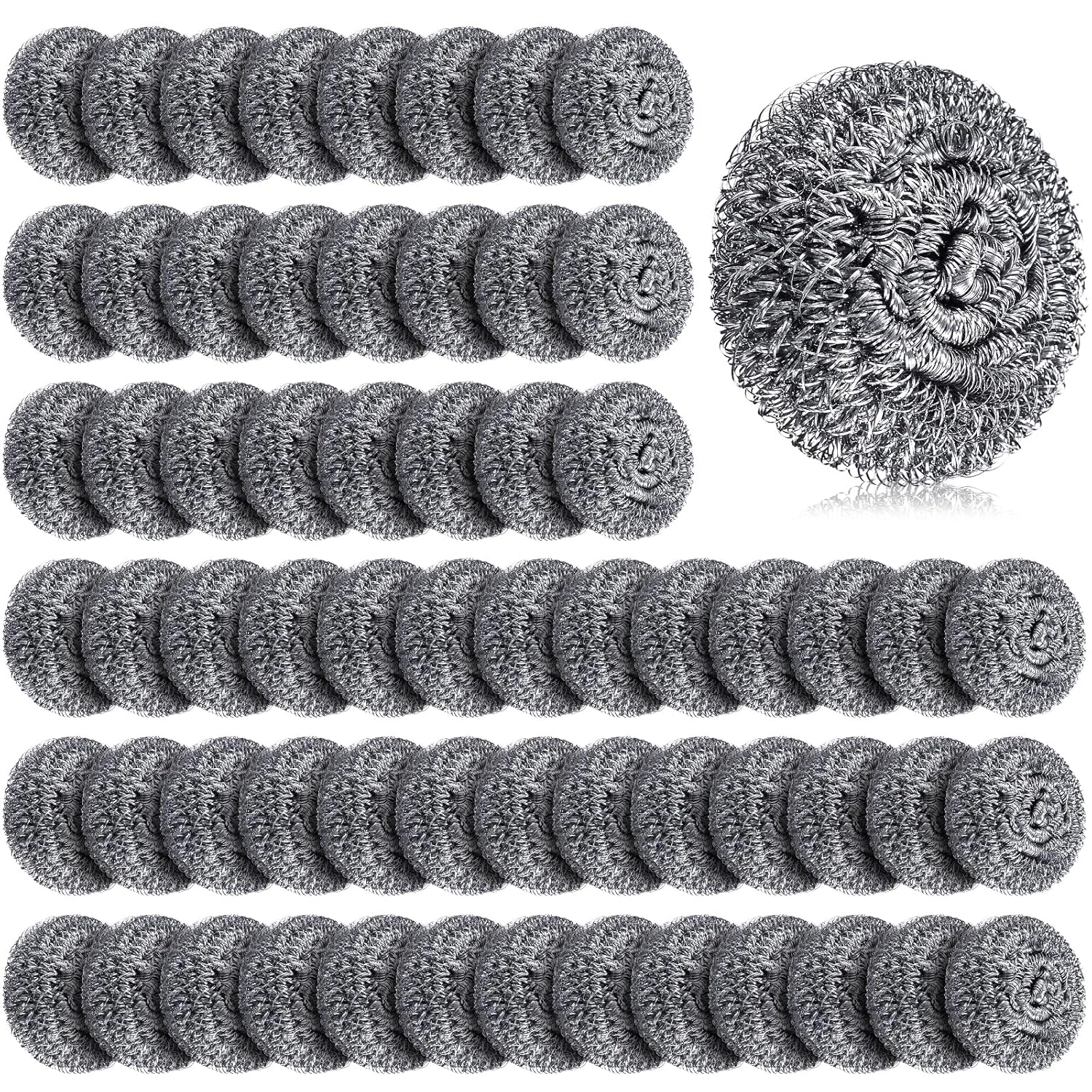 Honeydak 150 Pack Stainless Steel Scourers Steel Wool Scrubbers Bulk Separately Packaged 2.5 Inch, 15 Gram Metal Scourers Sponges Wire Scouring Pad for Stove Pot Pan Oven Kitchen Restaurant(Classic)