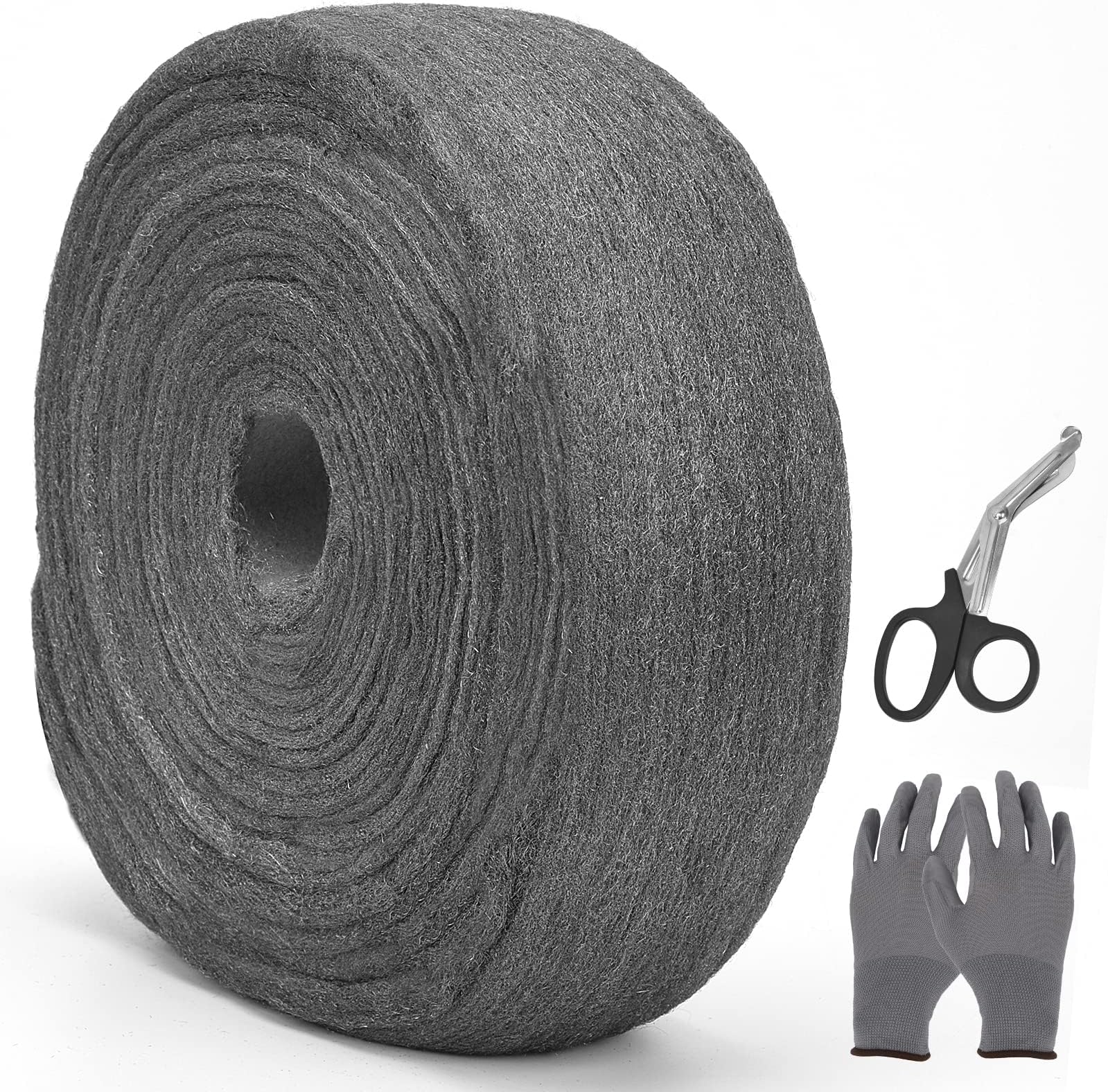 iunio Wire Wool, 1 KG Steel Wool Mice Blocker 0000 Fine with Gloves & Scissors, WireWool Mice for Cleaning, Metal Polish, Wood, Hole Filler Wall Rat Rodent Control for Garage, Storage, Farm