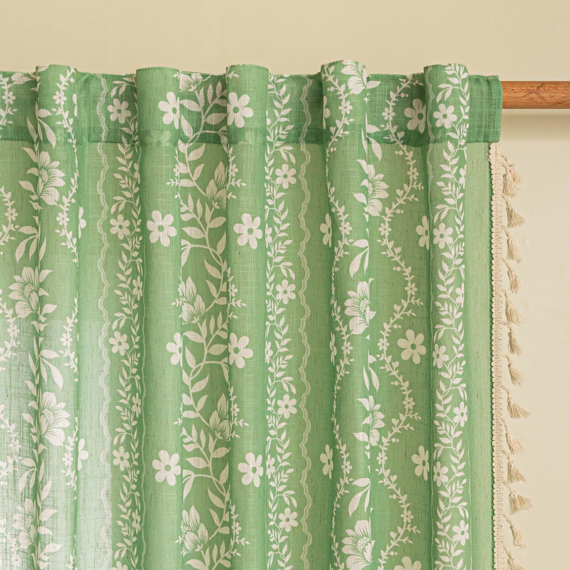 MYSKY HOME Sage Green Boho Floral Curtains 72 Inch Long for Bedroom 2 Pcs