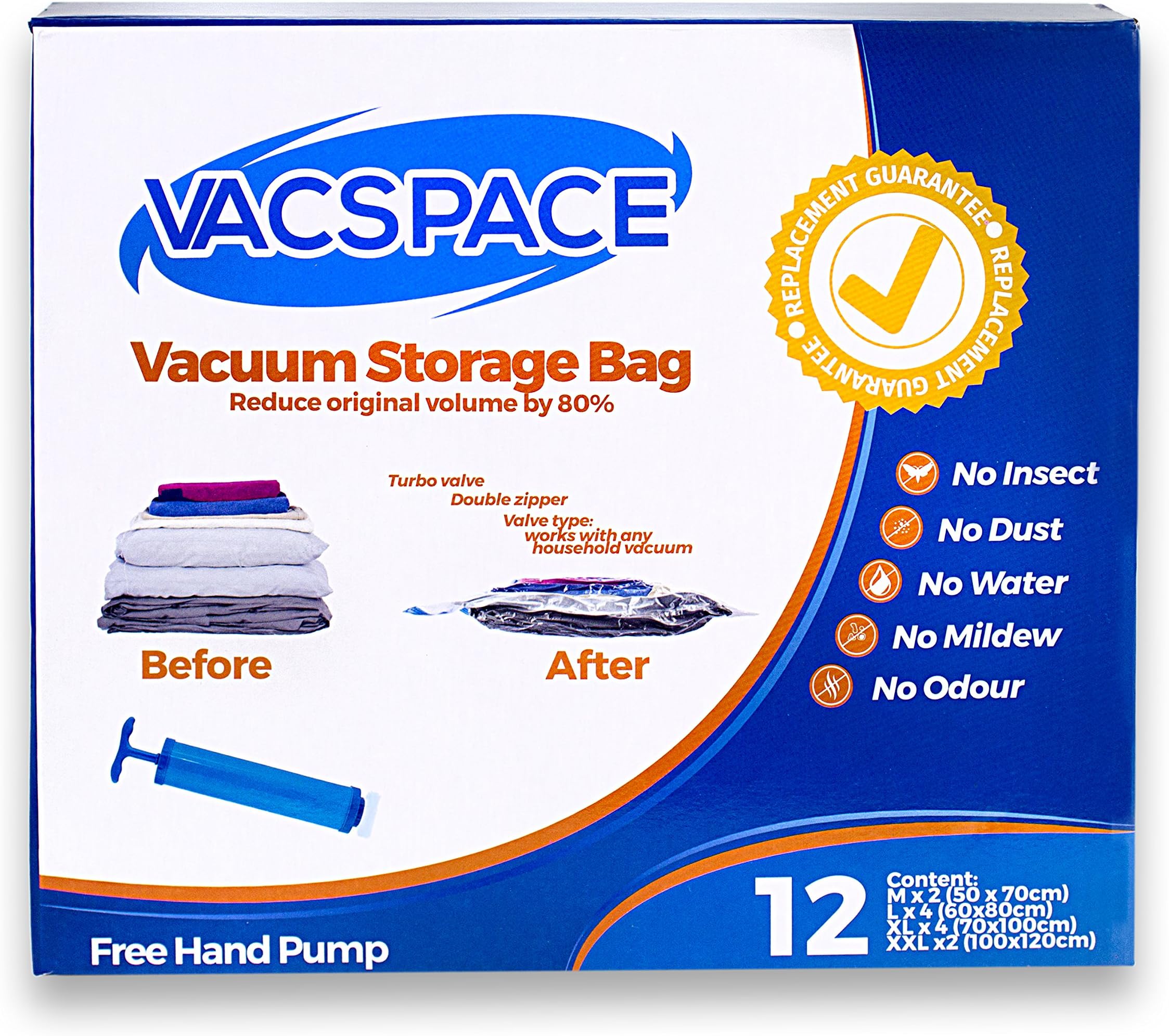 vacuum storage bags -12 set (2 medium, 4 large, 4 XL, 2 XXL) plastic bags -use any vacuum cleaner -compress and seal clothes, duvets for travel and home - premium storage solution