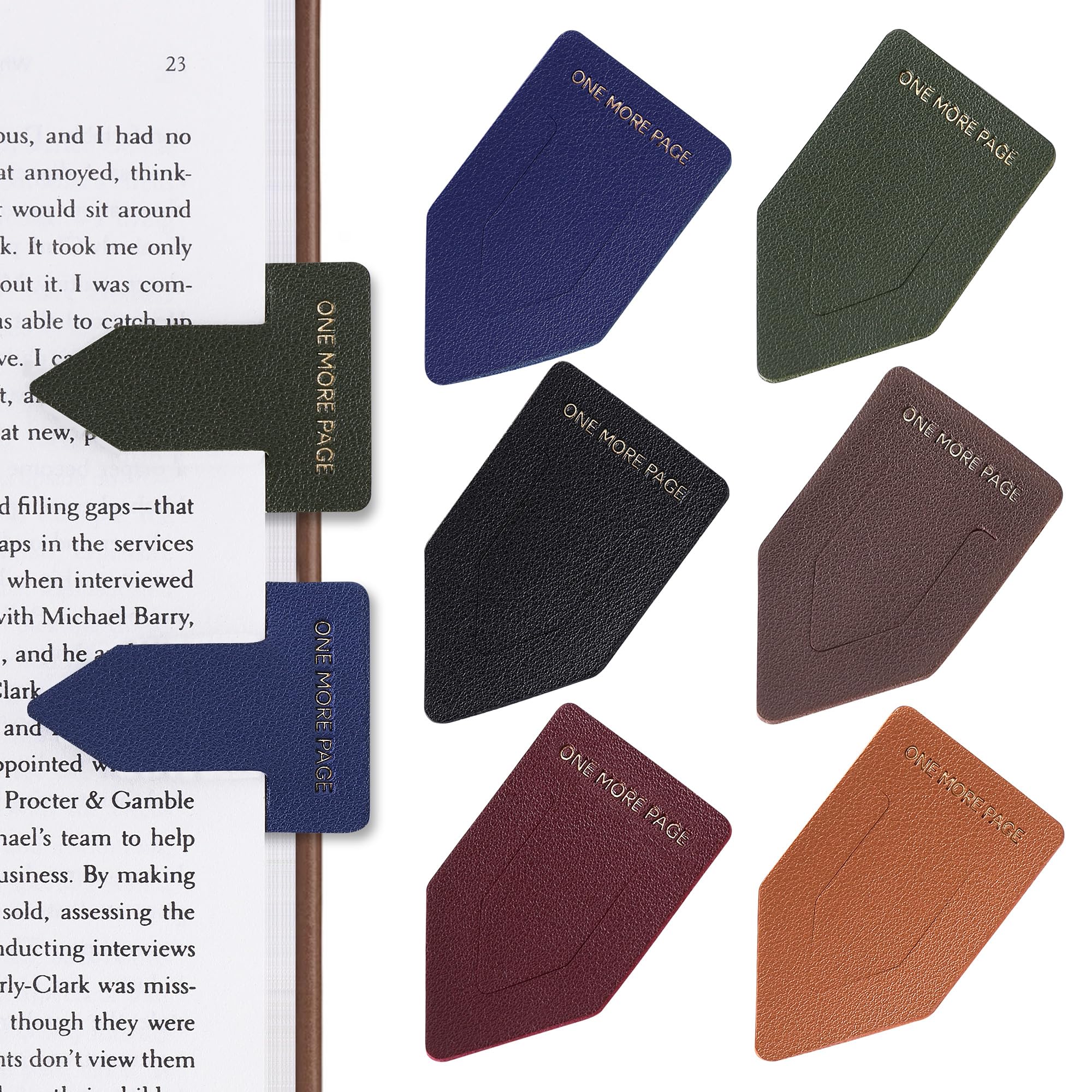 Litvana Leather Bookmark for Reading Women, ONE More Page Syndrome Bookmarks, Index Book Marks for Book Lovers, 6 Pcs Drak Color Set