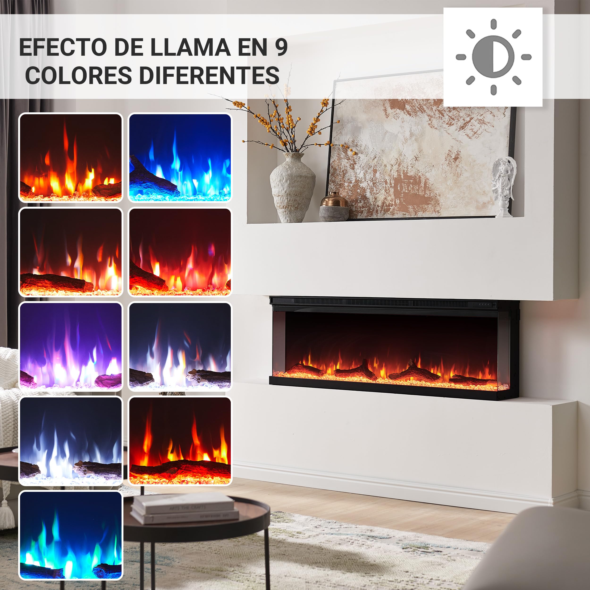 BALDERIA Orson 50 - Chimenea eléctrica, Estufa panoramica de Pared