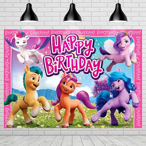 Treasures Gifted Decoraciones de cumpleaños con licencia oficial de My Little Pony, telón de fondo de 4.25 pies de alto x 6 pies de ancho,