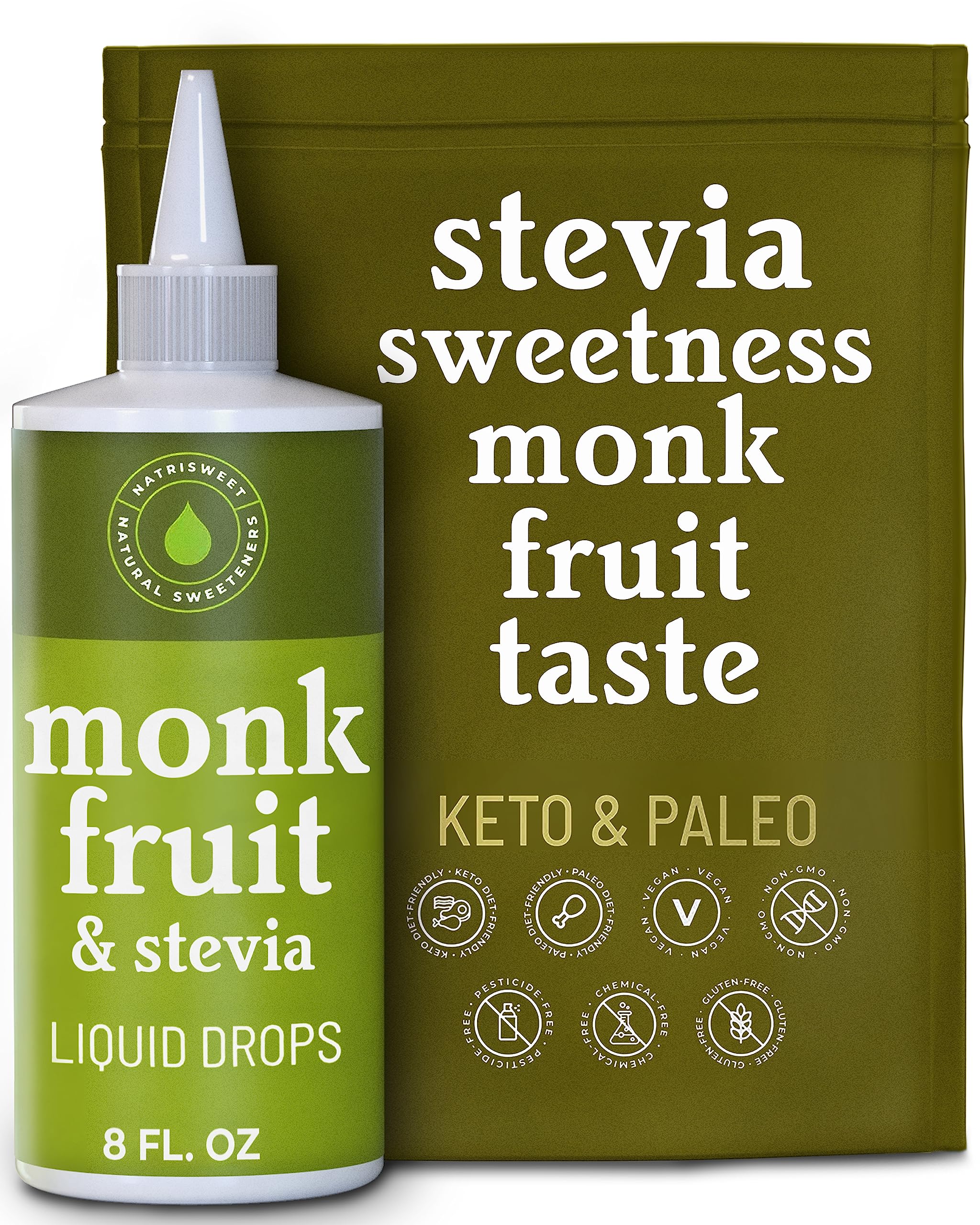 Natrisweet Monk Fruit Stevia Liquid Drops, 8 fl oz, Stevia Monk Fruit Sweetener Liquid Without Erythritol, No Fillers, Zero Calorie, Zero Carbs Stevia Monkfruit Sweetener for Coffee, Tea, Drinks