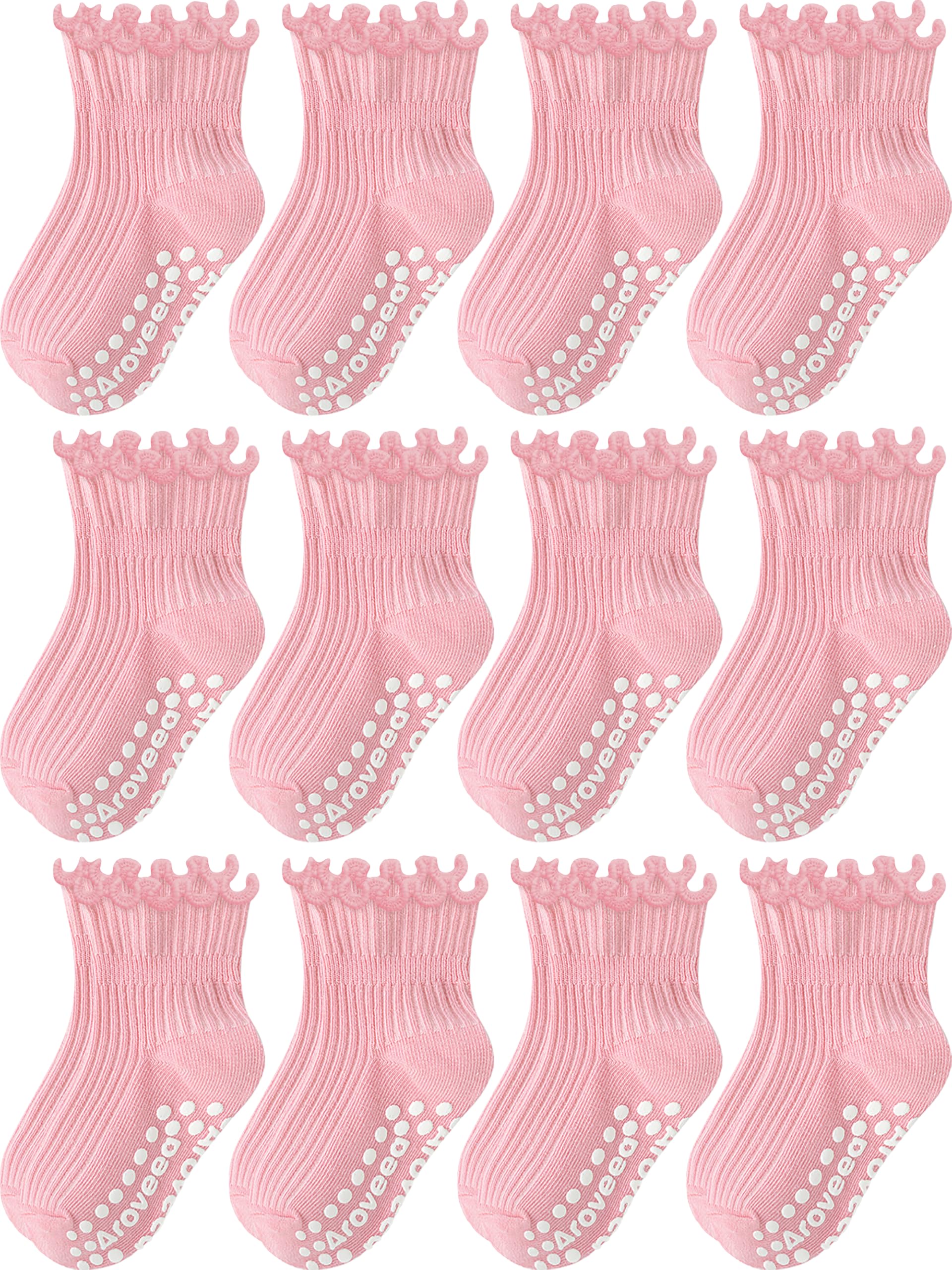 Toddler Girls Socks 12 Pack Grip Kids Cotton Socks for Toddlers 6M-7Years
