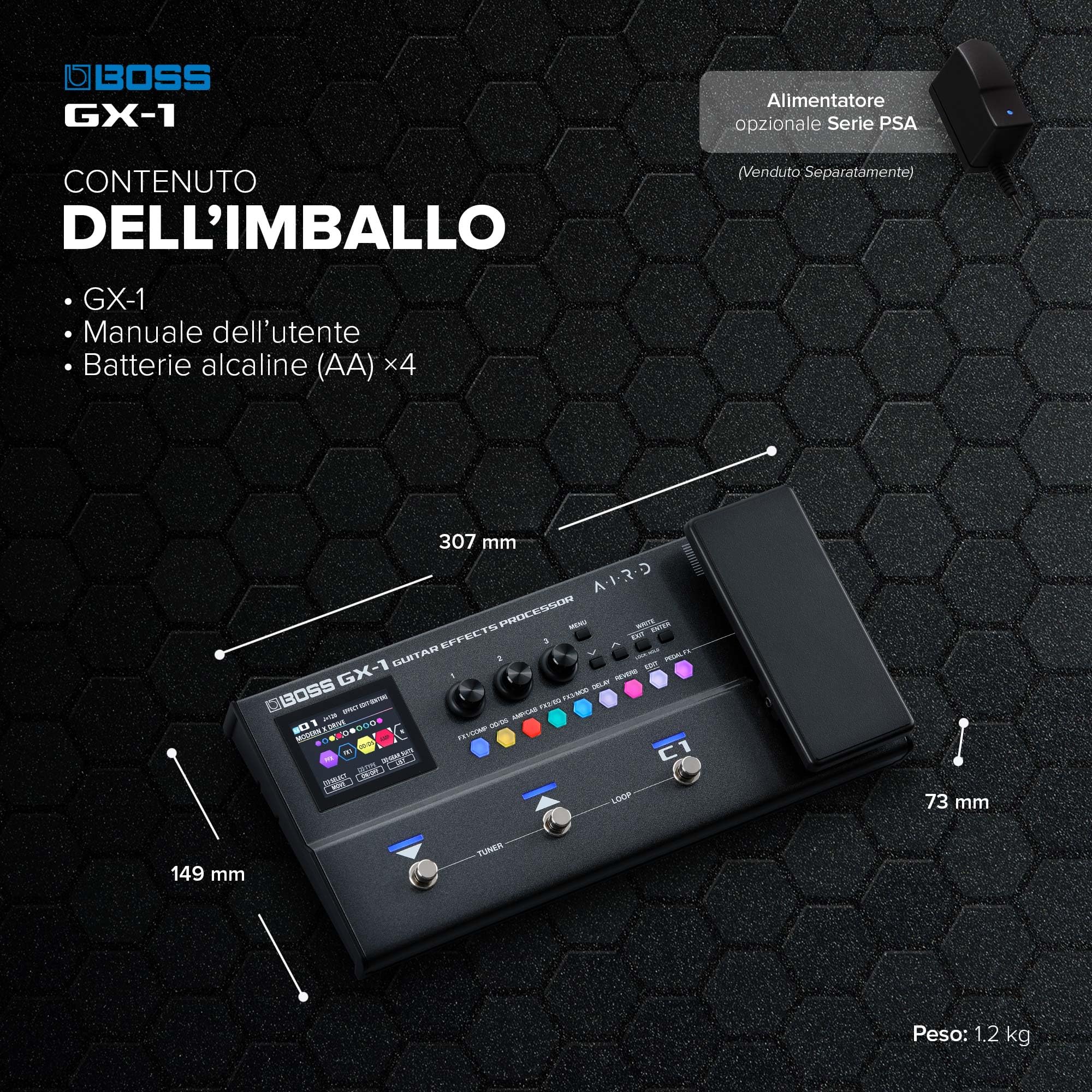 BOSS GX-1 | Processore di effetti per chitarra ultra-portatile | Ricco di ampli ed effetti iconici | Generatore sonoro AIRD di alta qualità | Ideale per i chitarristi principianti