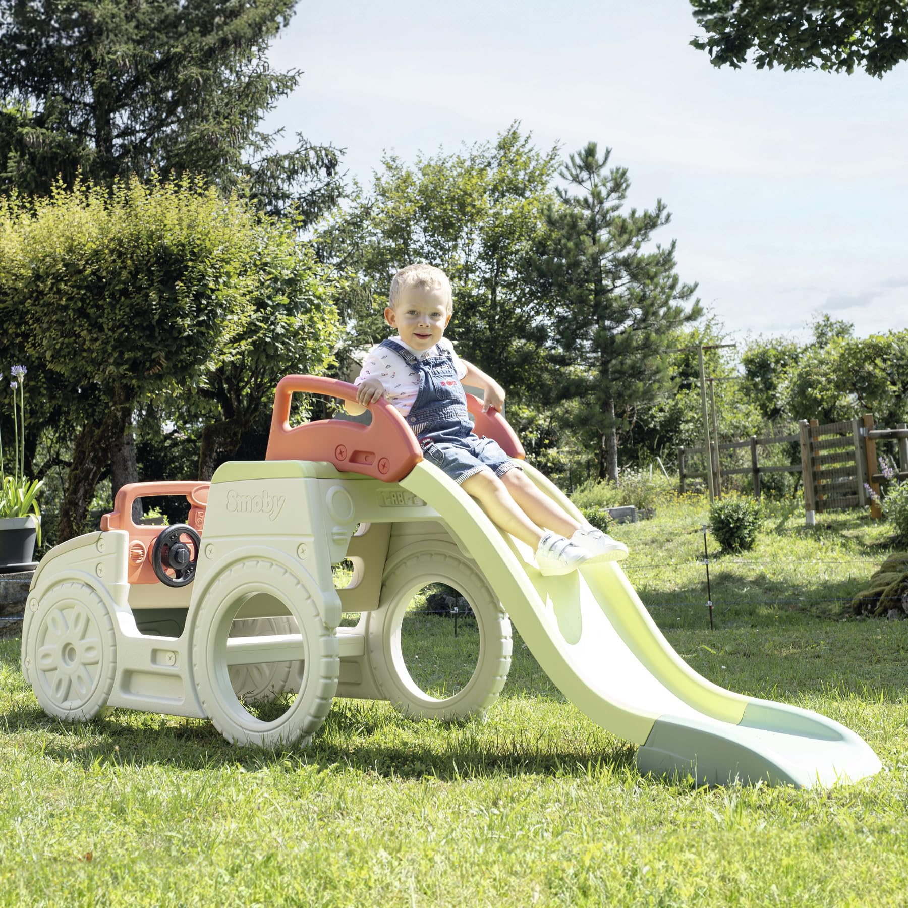 Smoby Life Coche Aventura Multiactividad – Estación de Conducción, Tobogán de 1,50 m, Caja de Arena con Tapa, Plástico Reciclado, para Niños a Partir de 18 Meses (7600840207)