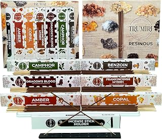 Trumiri Incense Sticks - 120 Insence-Sticks (20 Insense x 6 Incents) - Incienso Inscents-Sticks with Dragon Blood Frankincense Myrrh Benzoin Amber Copal Resin and Camphor Alcanfor + Incense Holder