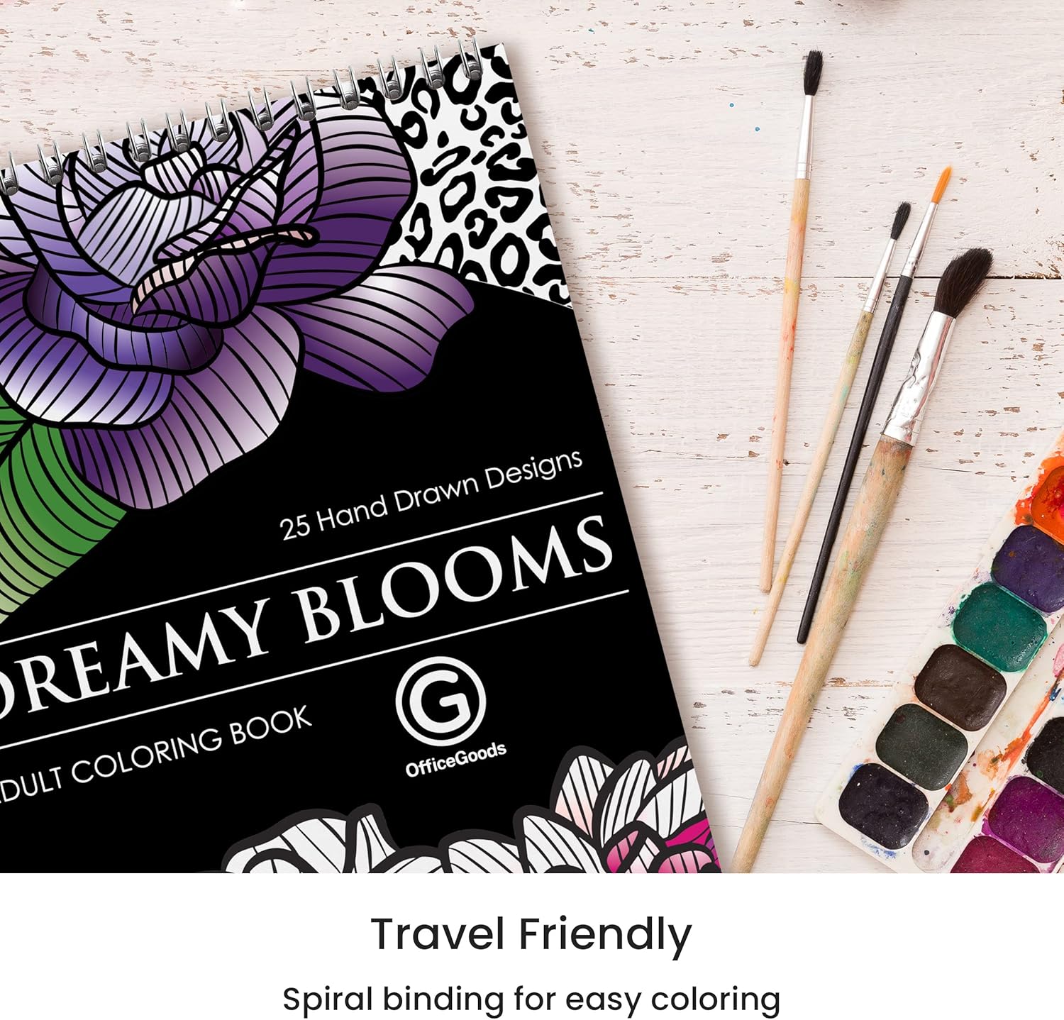 OfficeGoods Dreamy Blooms Coloring Book - 25 Hand-Drawn Floral Designs, Floral Coloring Book for +13 Years