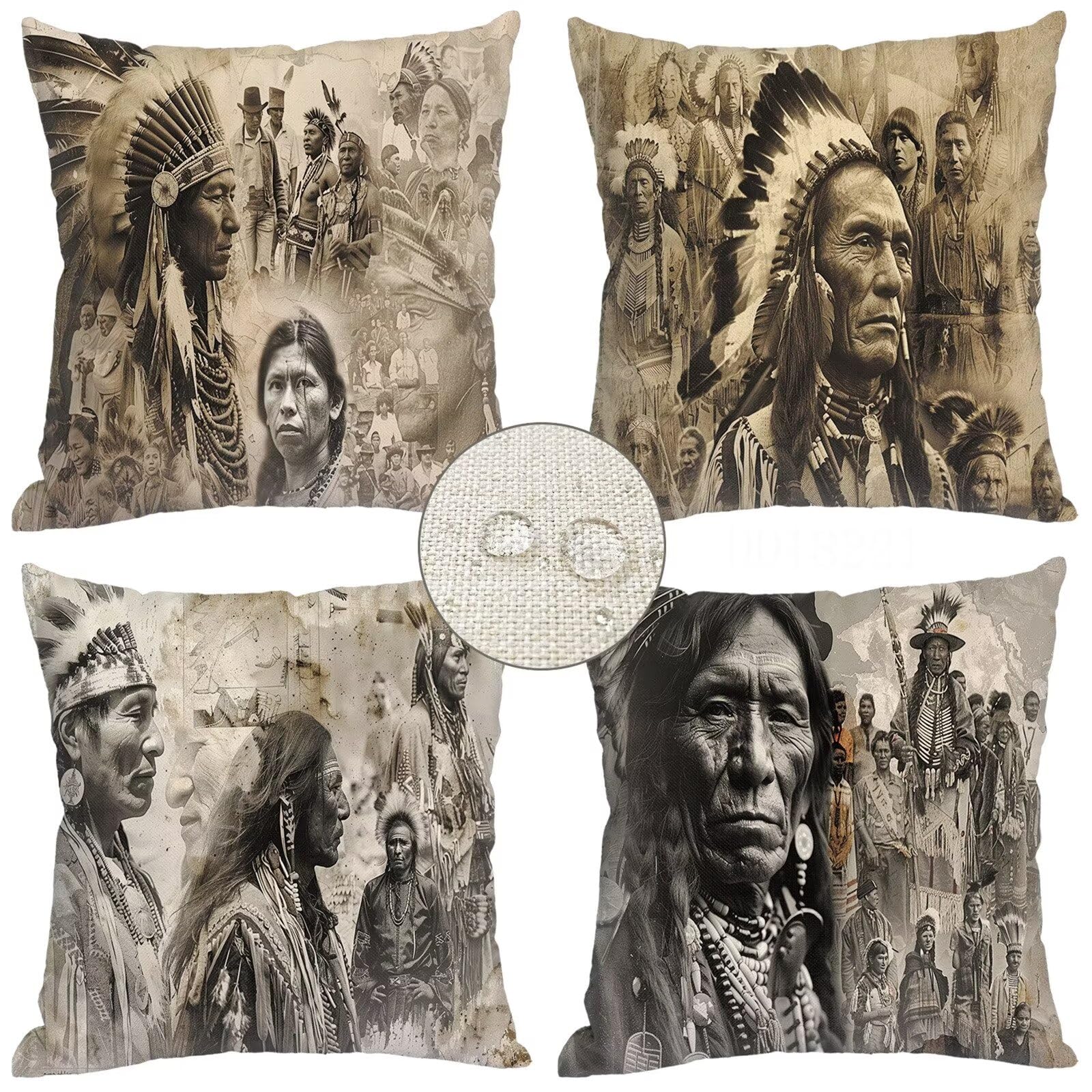 Federe Cuscini Divano 65x65 Set di 4, indiani Cuscini Esterno Impermeabili Lino Doppio Lato Religione Cuscino Esterni con Cerniera Invisibile, per Letto Mobili Giardino Terrazza Panca Decorativi