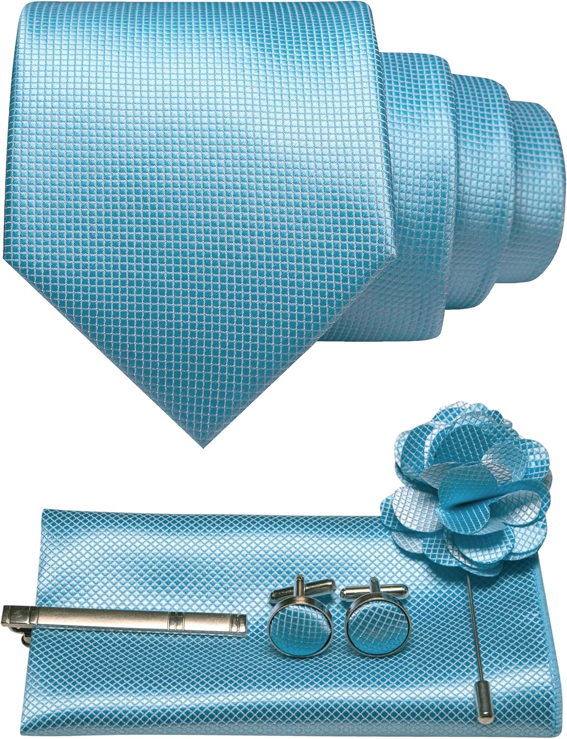 JEMYGINS Mens Tie and Pocket Square,Lapel Pin,Cufflinks,Tie Clip Sets with Gift Box 5PCS