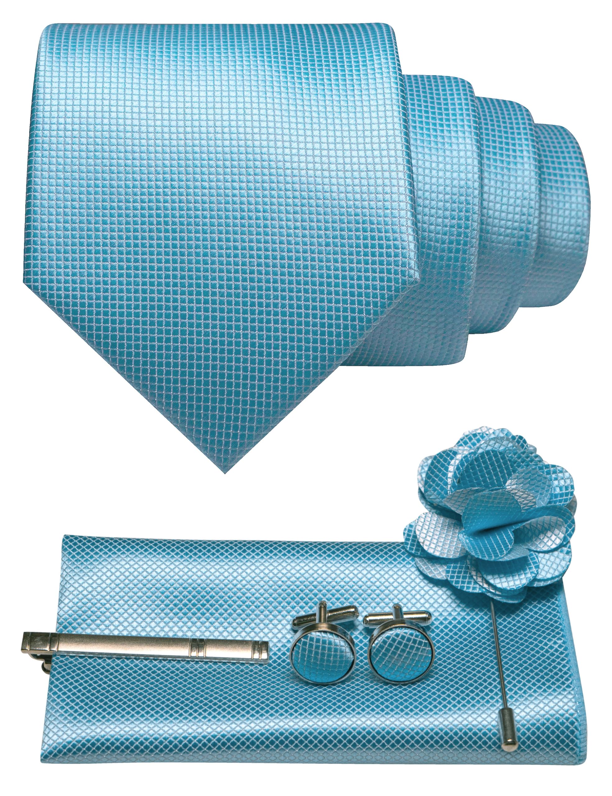 JEMYGINS Mens Tie and Pocket Square,Lapel Pin,Cufflinks,Tie Clip Sets with Gift Box 5PCS