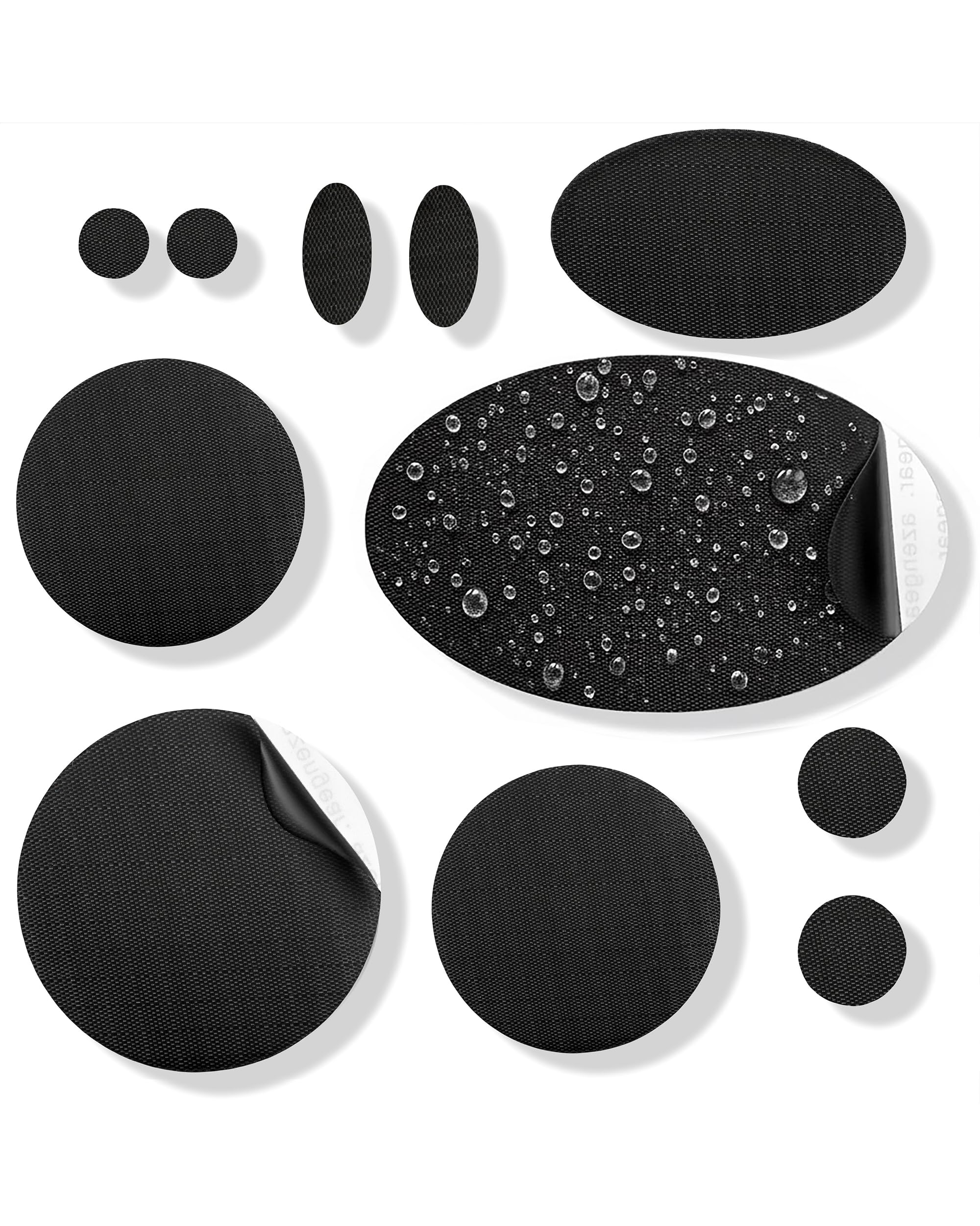 Repair Patches (30+ Colours) for Down Jackets, Puffer Coats, Tents, Shoes, Upholstery - Stick On, Waterproof, Tear-Cold-Heat-Resistant Nylon Polyester Fabric (11 Pcs)