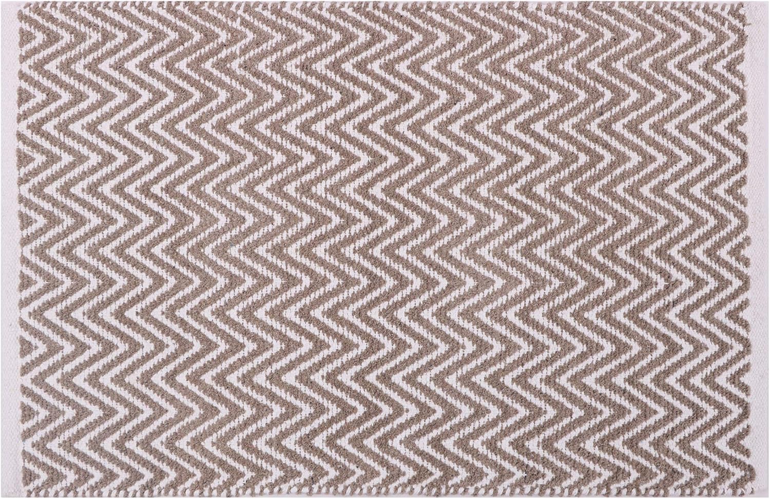 The Home Talk Cotton Chevron Bath Rug | Area Rug for Spa, Vanity Shower, Kitchen & Living Room | Water Absorbent Linens | Soft Carpets | Bathroom Accessories | 20” x 32” in | White Beige Store