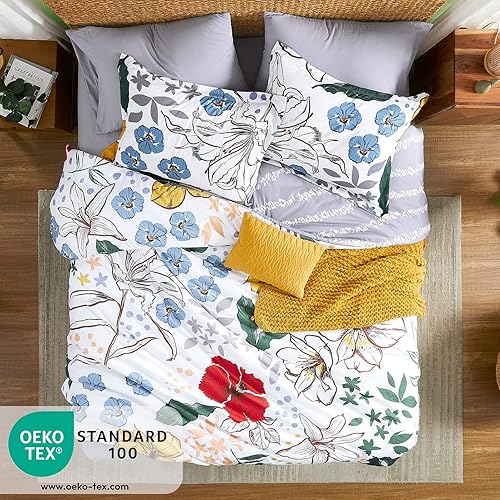 Miniatura 2 de CASAAGUSTO Juego de edredón tamaño Queen juego de edredón floral blanco de 8 piezas con patrón de hojas de flores diseño de sirsaca suave para todas