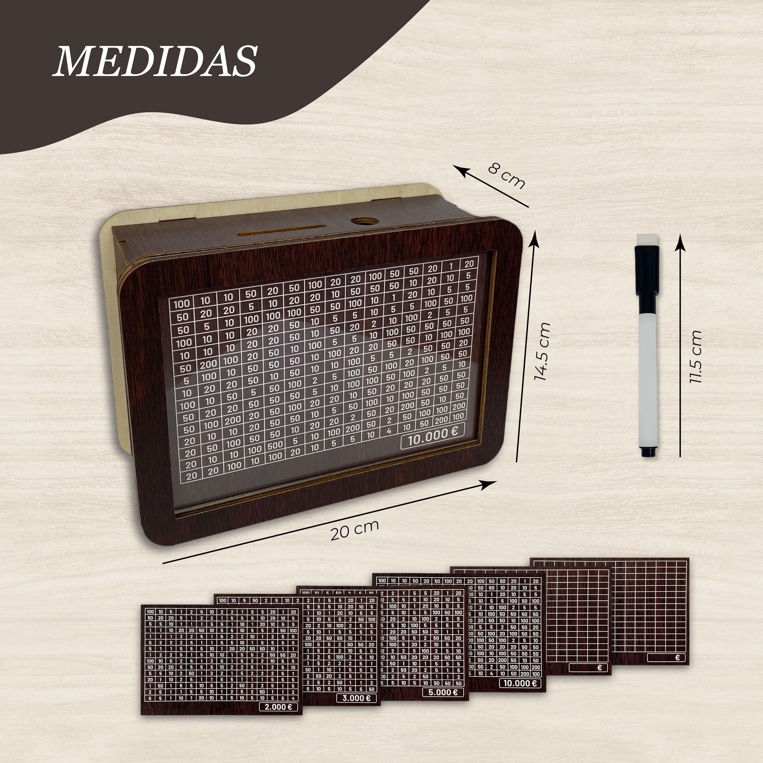 Huchas Originales de Madera con Rotulador y Paneles Reutilizables para Adultos y Niños